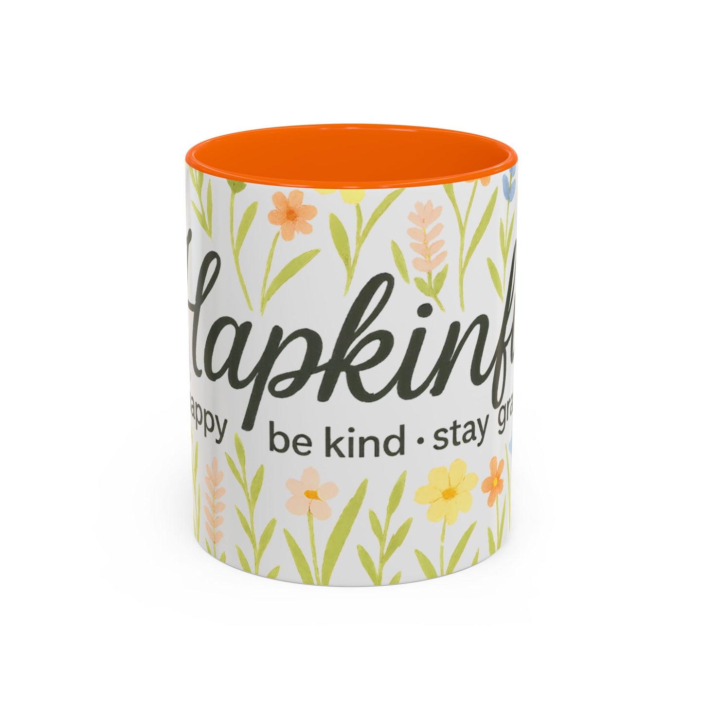 Hapkinful Wildflower Mugs. Inspirational Floral Coffee Mug - 'Live Happy, Be Kind, Stay Grateful'