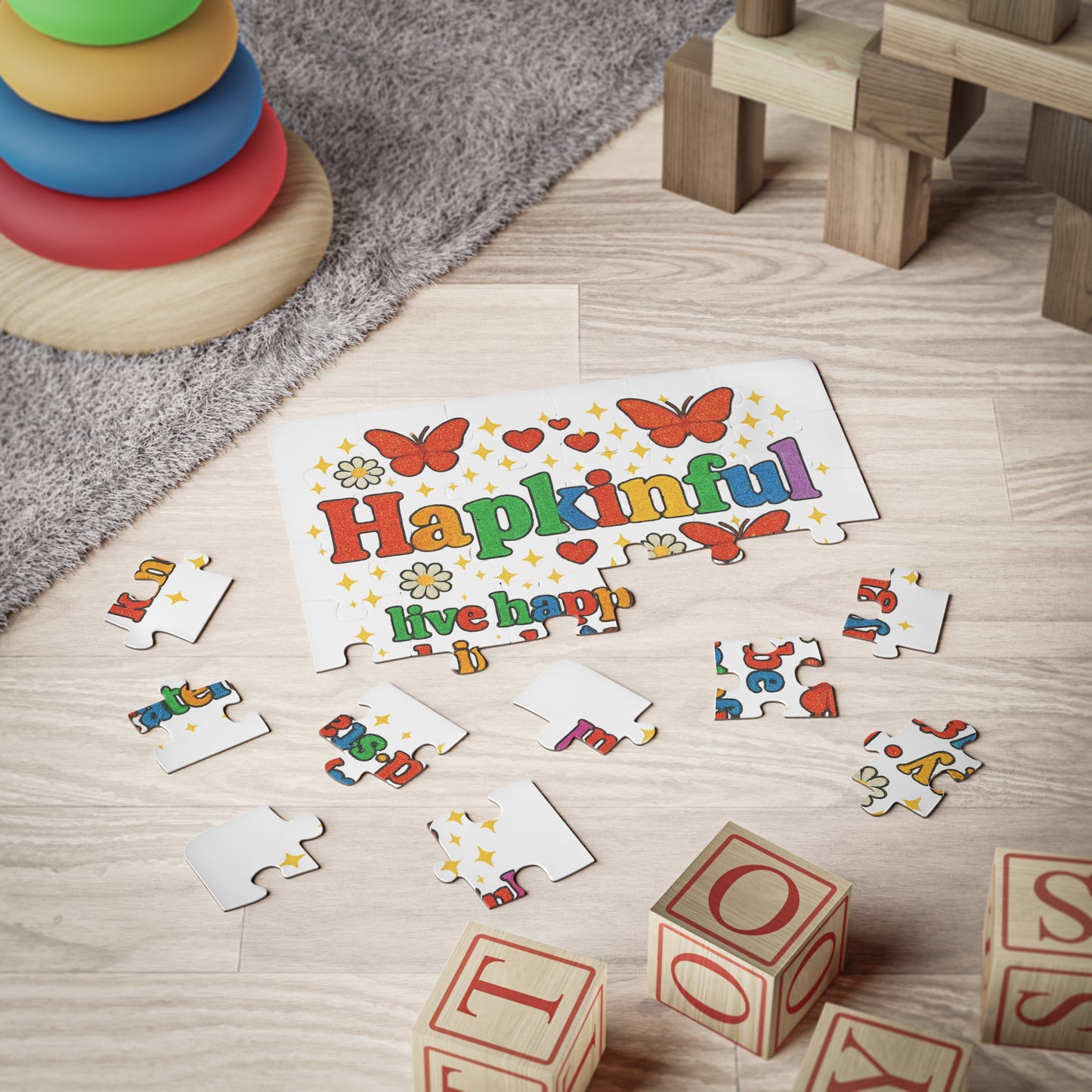 Happy Groovy Kid's Jigsaw Puzzle. Hapkinful - Live Happy. Be Kind. Stay Grateful. 30 piece.