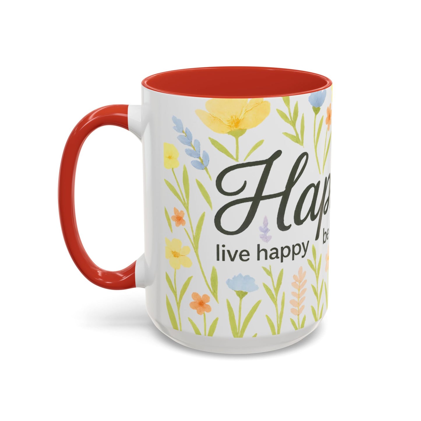 Hapkinful Wildflower Mugs. Inspirational Floral Coffee Mug - 'Live Happy, Be Kind, Stay Grateful'