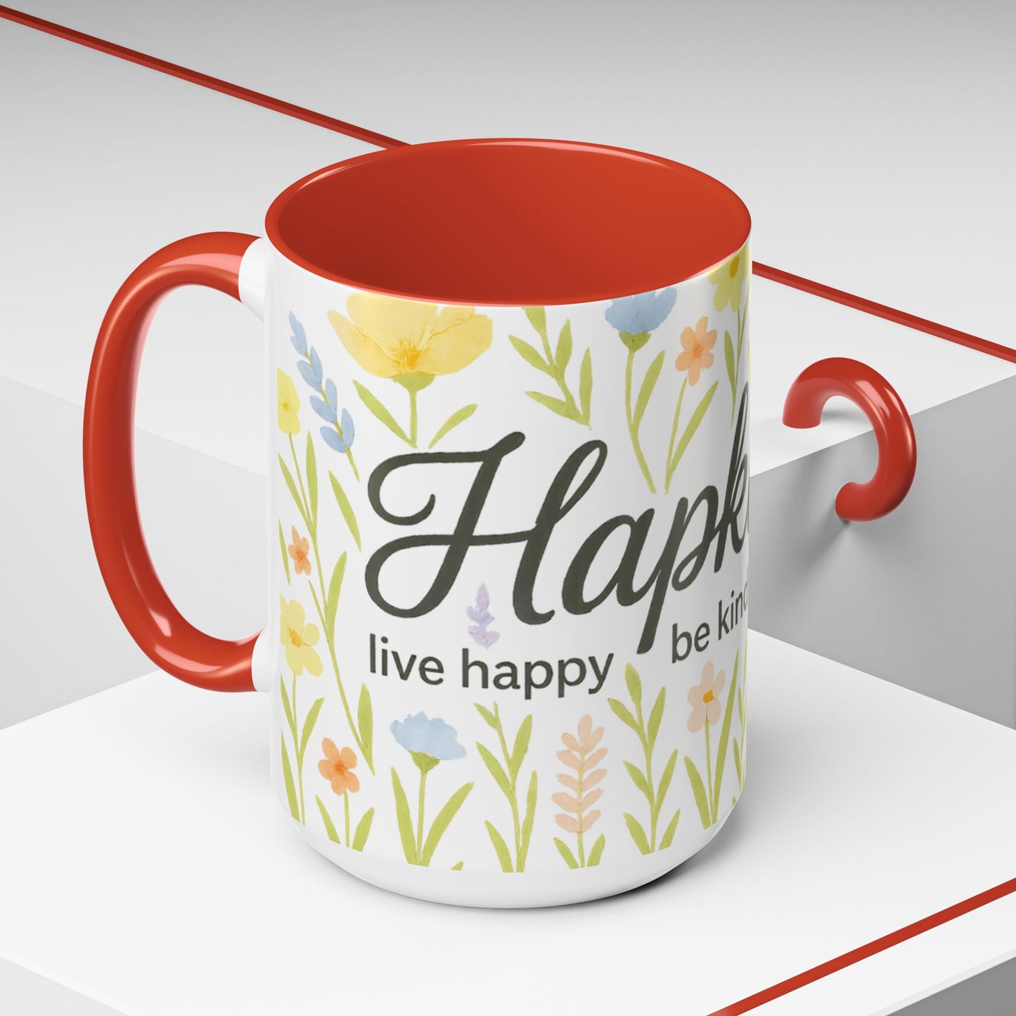 Hapkinful Wildflower Mugs. Inspirational Floral Coffee Mug - 'Live Happy, Be Kind, Stay Grateful'