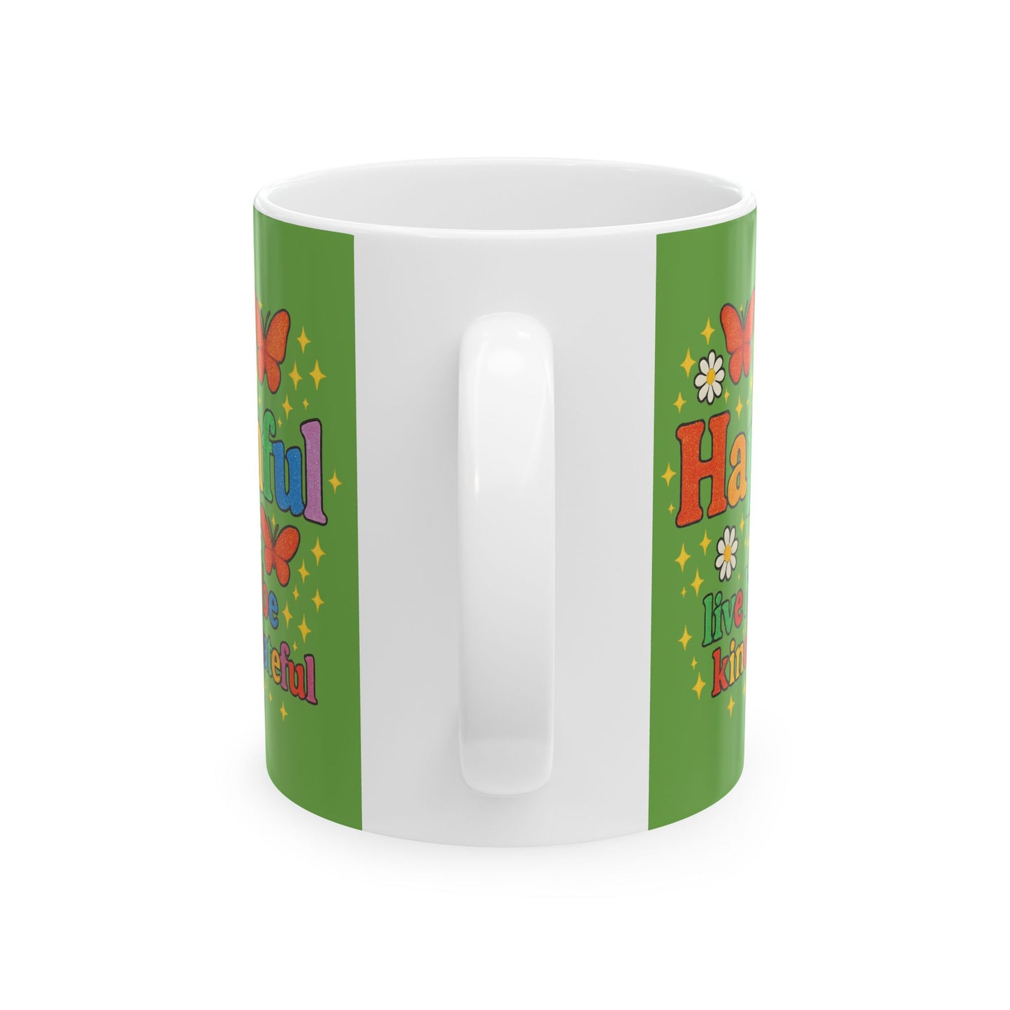 Happy Groovy Butterfly Green Mug - Hapkinful - Live Happy. Be Kind. Stay Grateful 11 oz