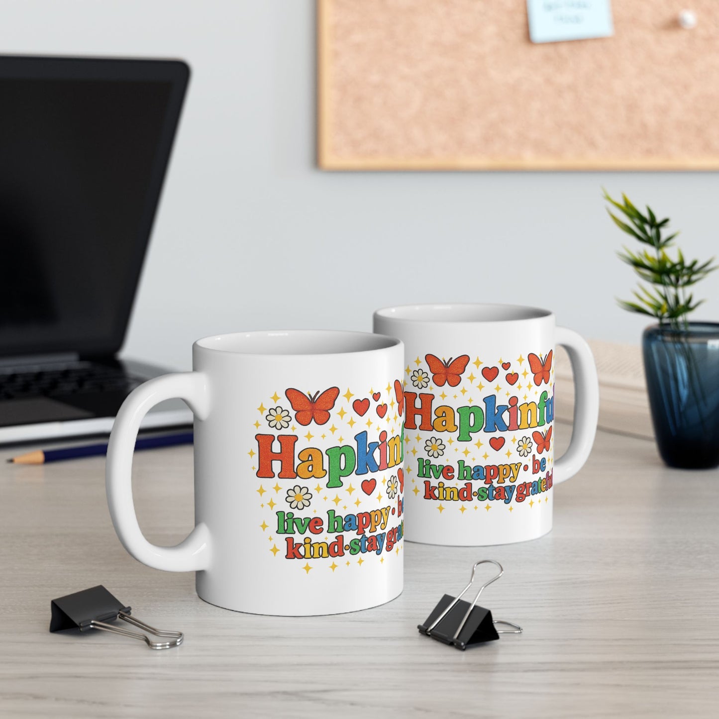 Happy Groovy Butterfly White Mug - Hapkinful - Live Happy. Be Kind. Stay Grateful