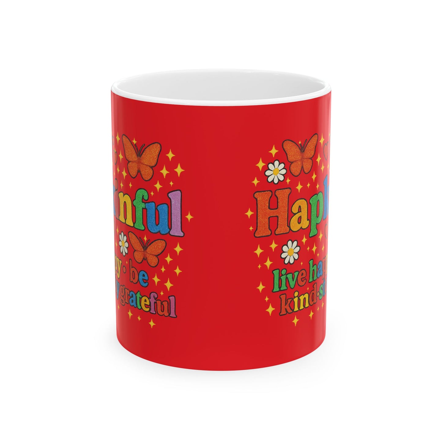 Happy Groovy Butterfly Red Mug - Hapkinful - Live Happy. Be Kind. Stay Grateful