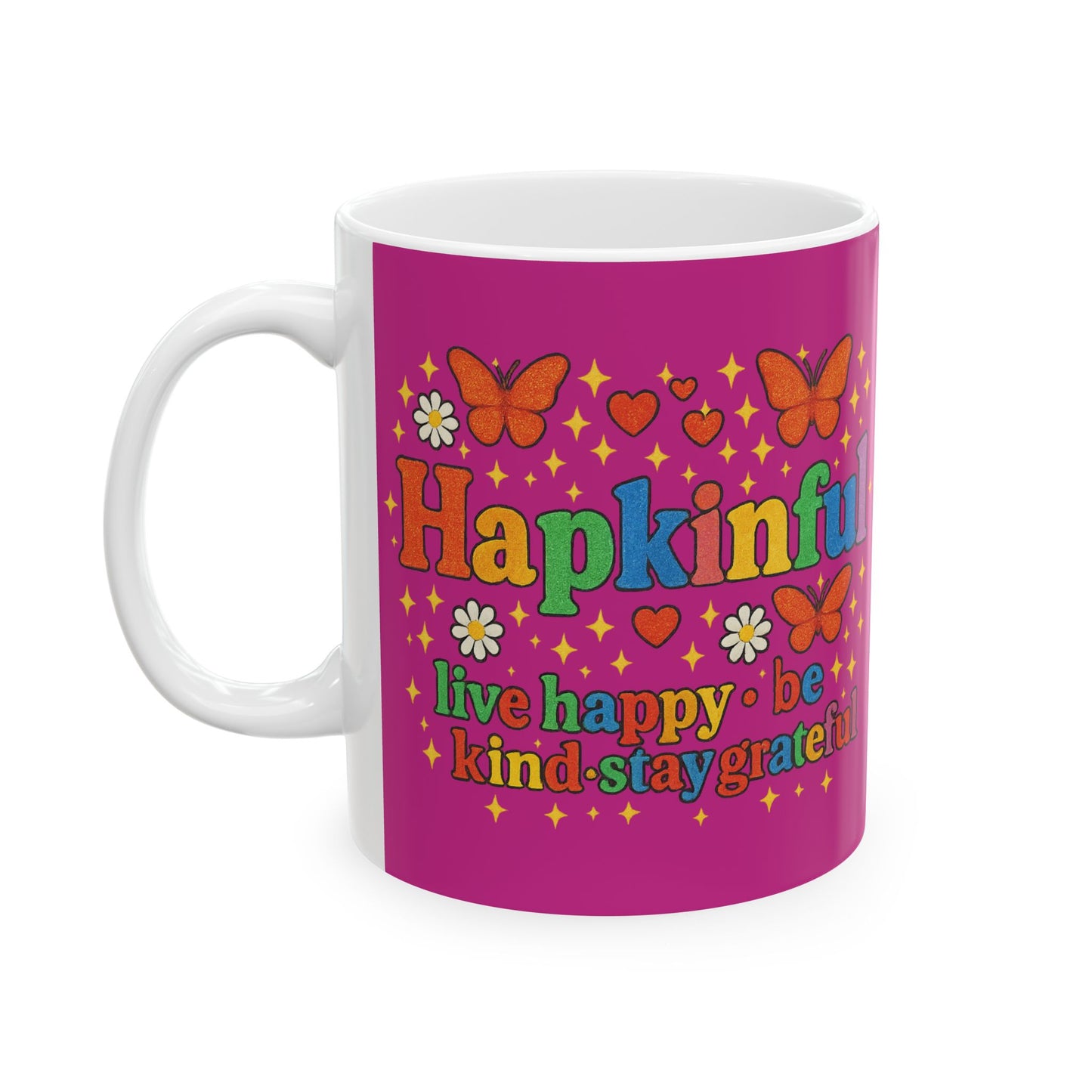 Happy Groovy Butterfly Lavender Mug - Hapkinful -Live Happy. Be Kind. Stay Grateful 11oz