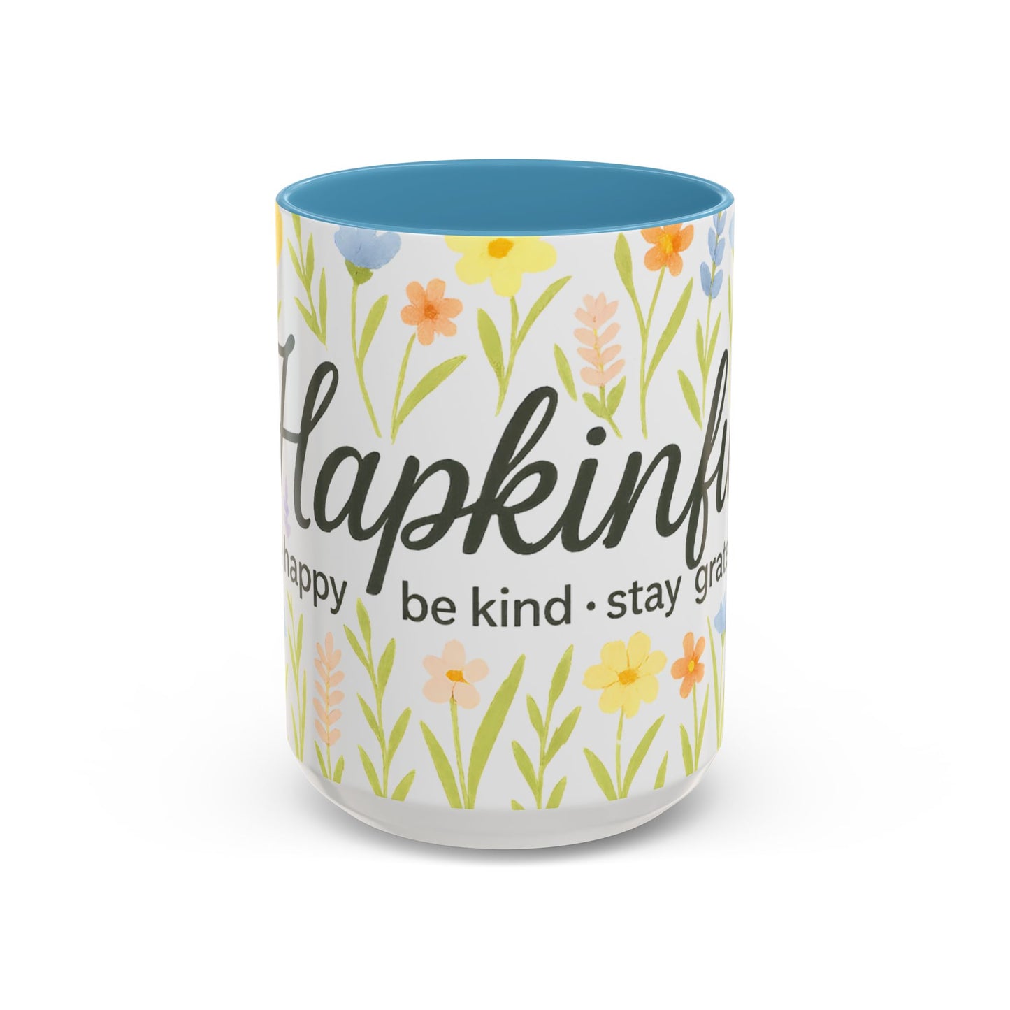 Hapkinful Wildflower Mugs. Inspirational Floral Coffee Mug - 'Live Happy, Be Kind, Stay Grateful'