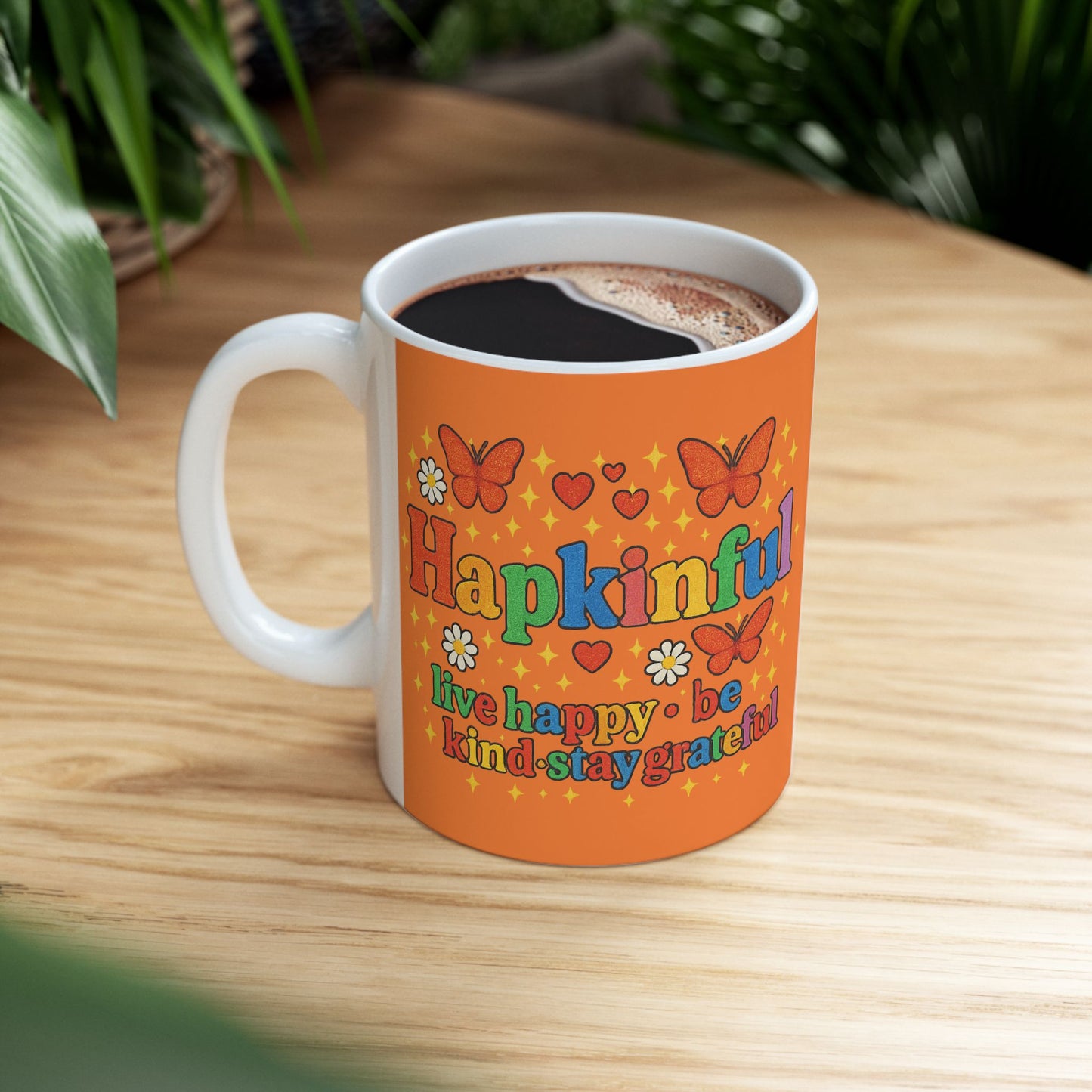 Happy Groovy Butterfly Orange Mug - Hapkinful - Live Happy. Be Kind. Stay Grateful
