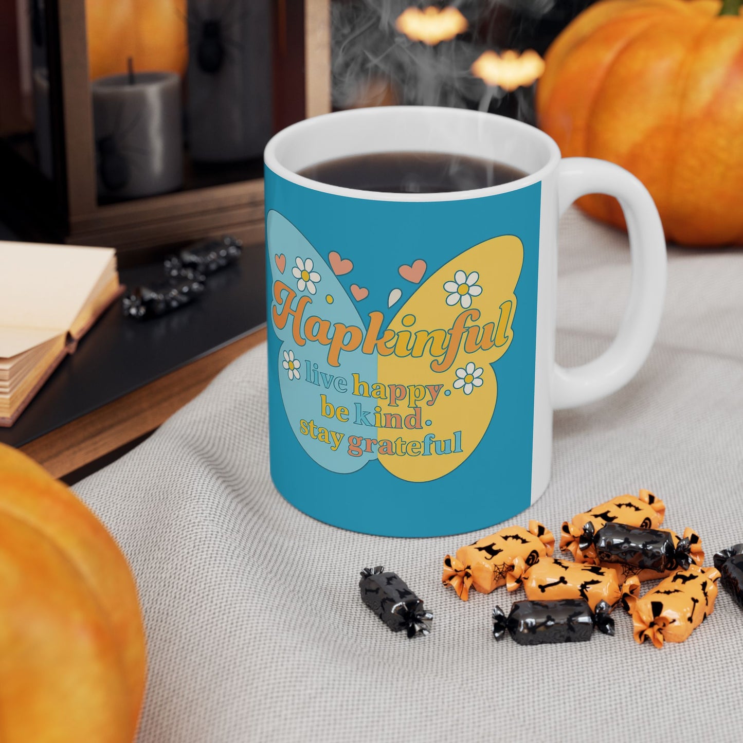 Happy Butterfly Mug - Hapkinful - Live Happy, Be Kid. Stay Grateful 11 oz