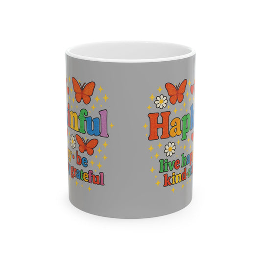 Happy Groovy Butterfly Light Grey Mug - Hapkinful - Live Happy. Be Kind. Stay Grateful