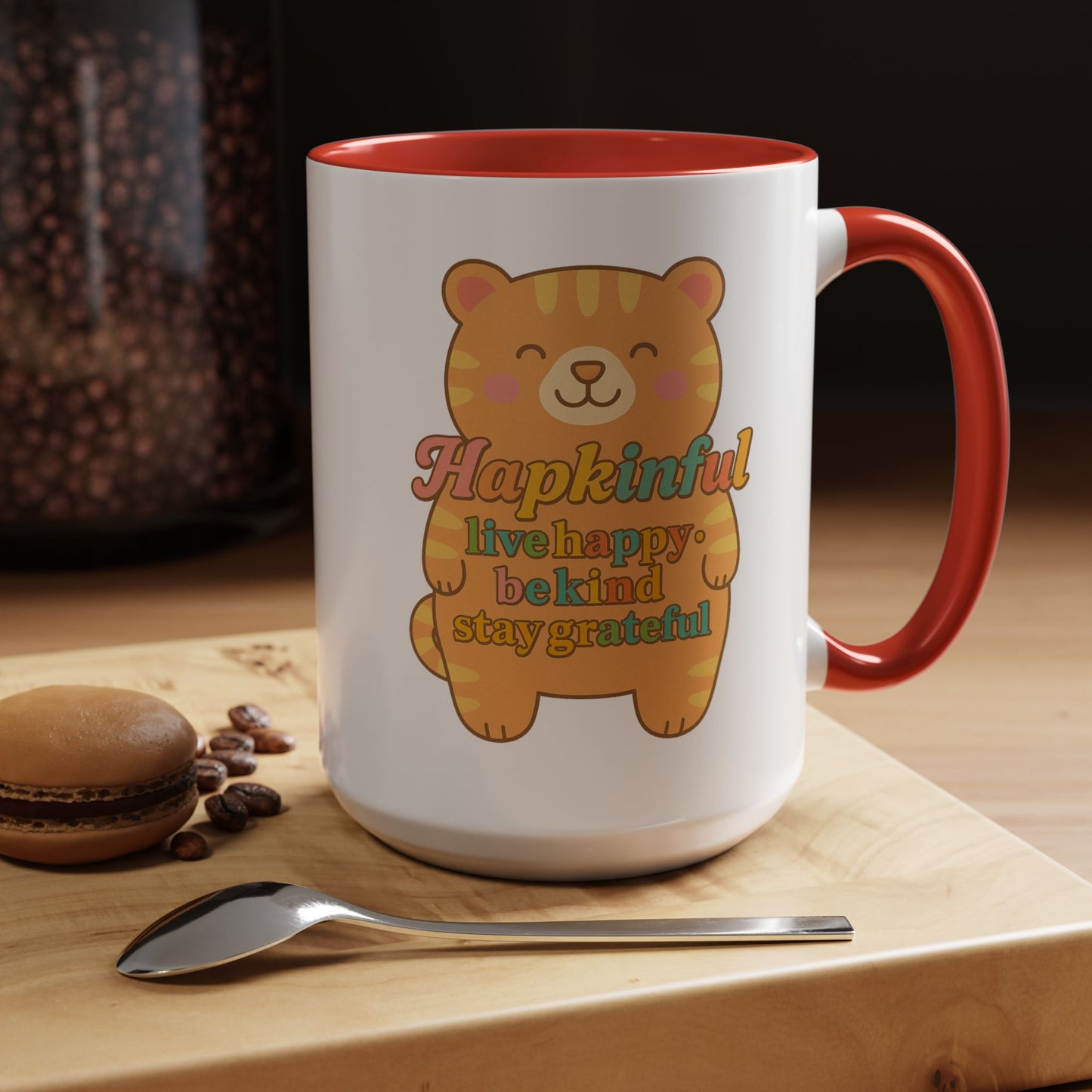 Happy Tiger Mug - Hapkinful Live Happy, Stay Grateful - Perfect Gift for Cat Lovers