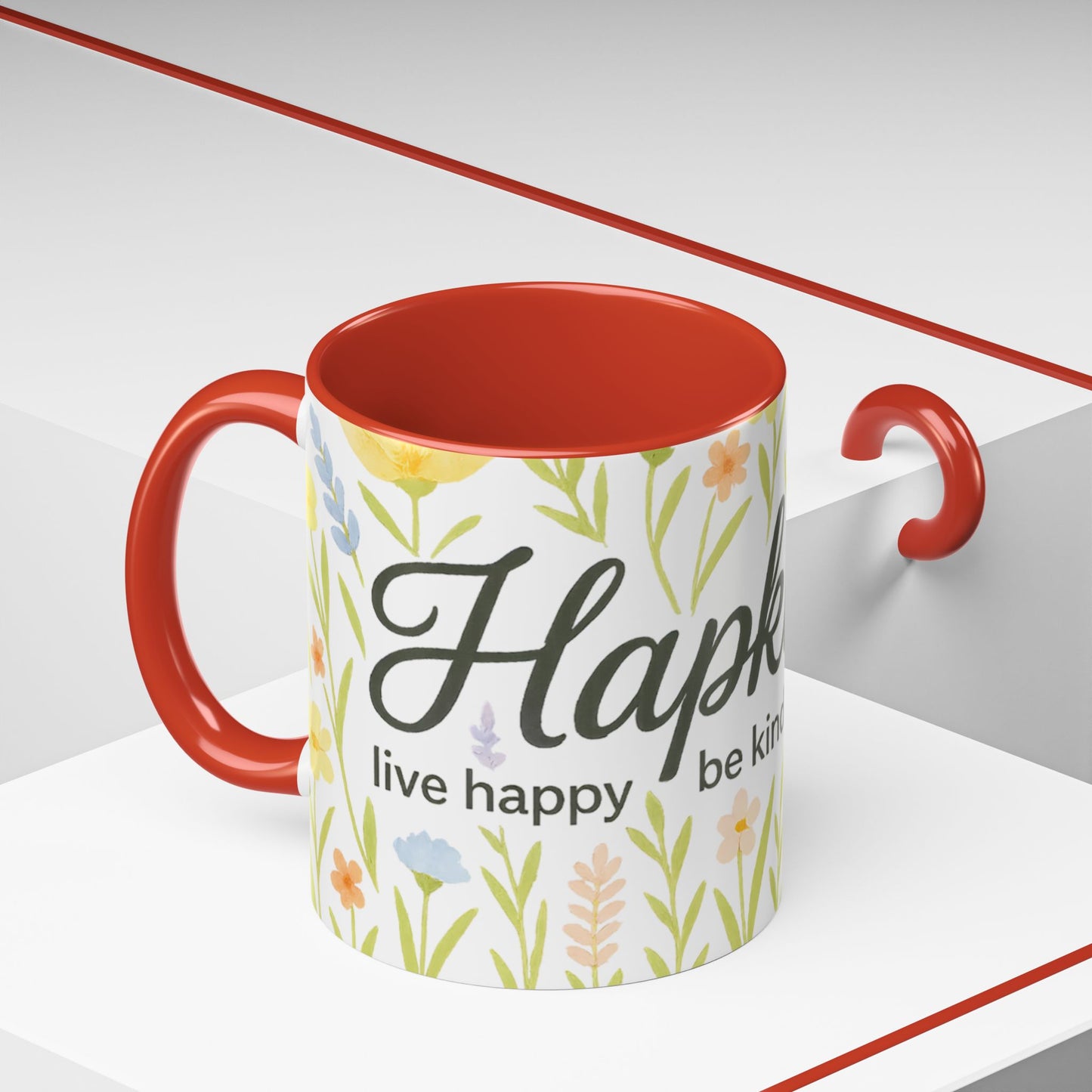 Hapkinful Wildflower Mugs. Inspirational Floral Coffee Mug - 'Live Happy, Be Kind, Stay Grateful'