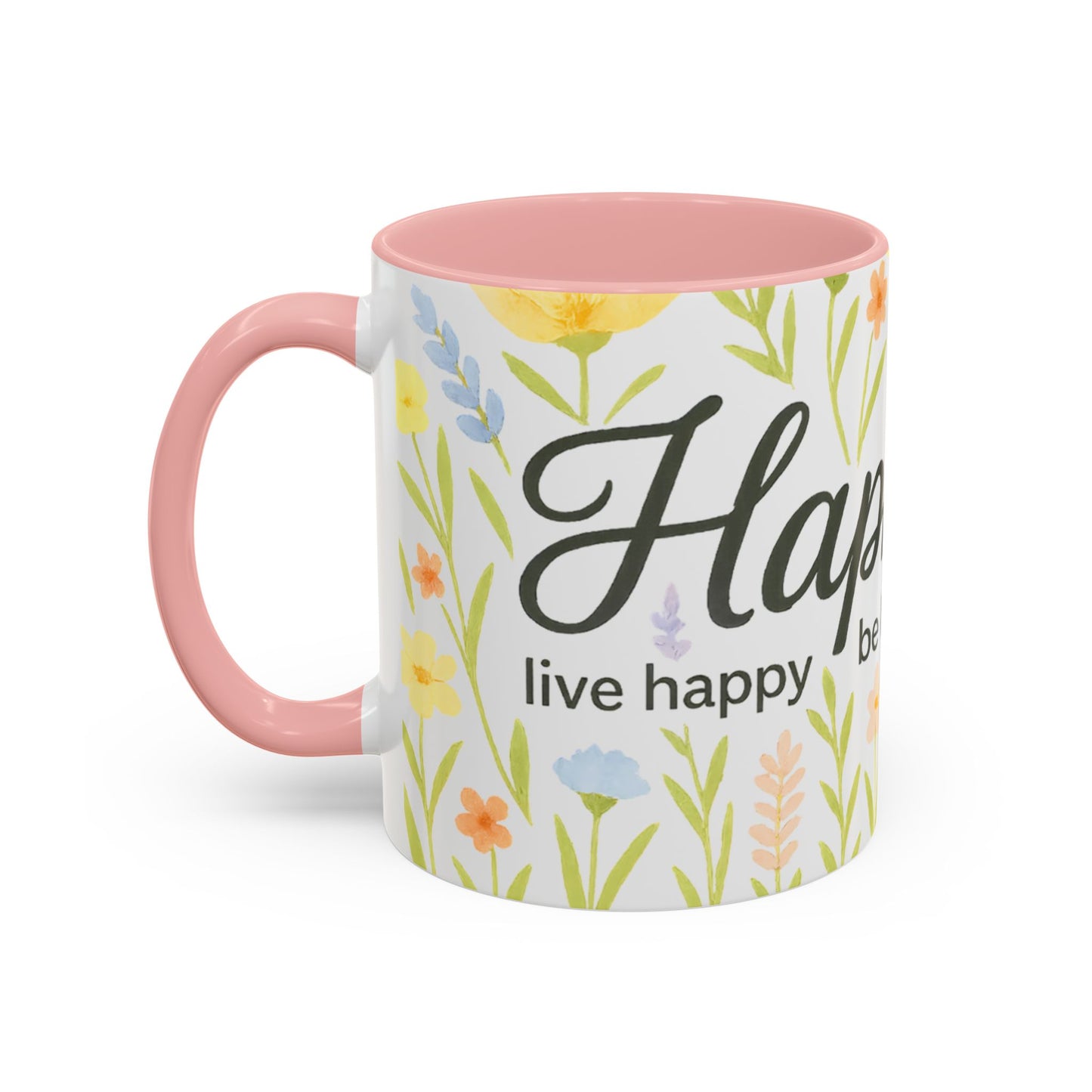 Hapkinful Wildflower Mugs. Inspirational Floral Coffee Mug - 'Live Happy, Be Kind, Stay Grateful'