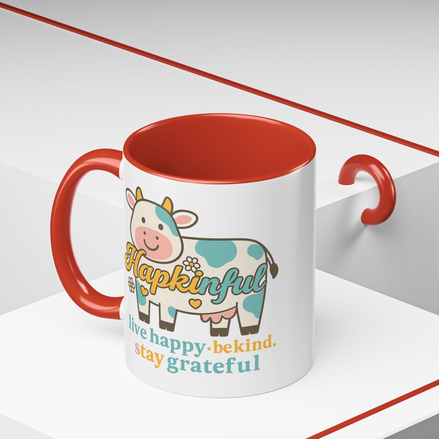 Happy Cow Mug - Hapkinful - Live Happy, Be Kind, Stay Grateful (11 & 15oz)