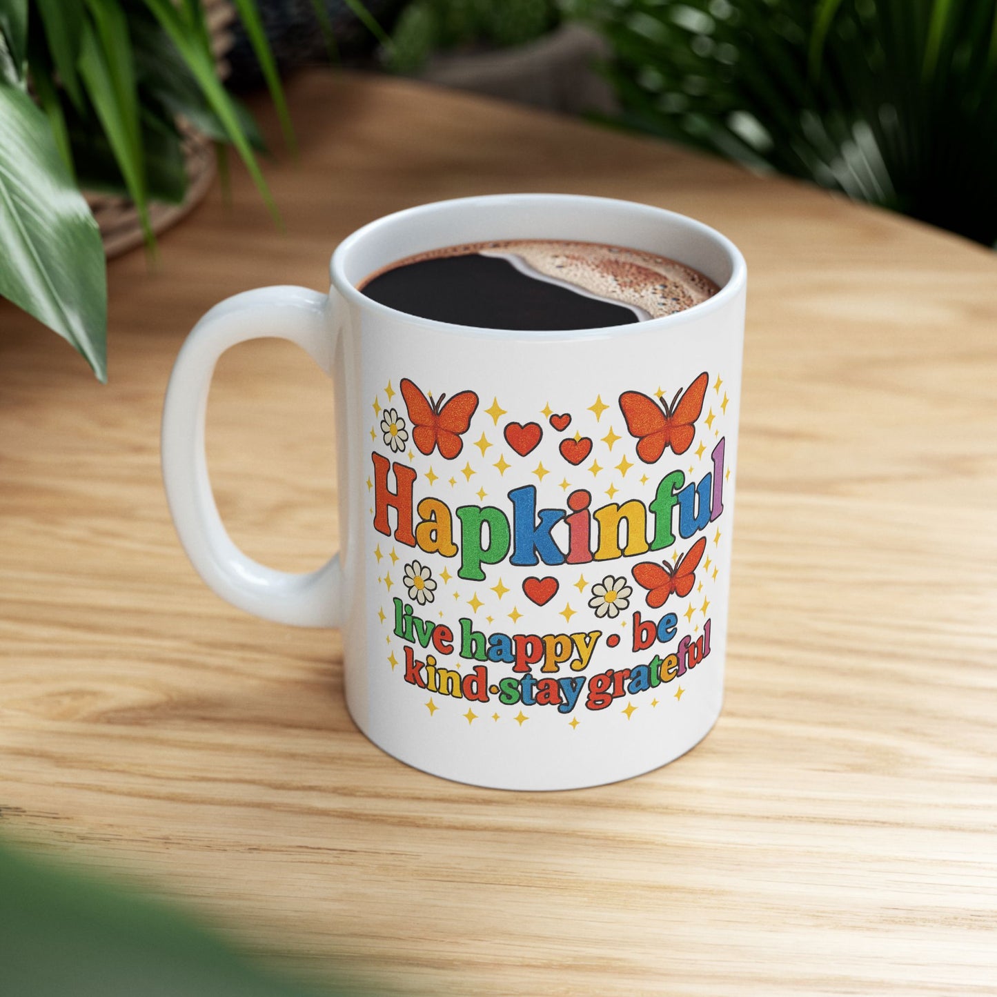 Happy Groovy Butterfly White Mug - Hapkinful - Live Happy. Be Kind. Stay Grateful