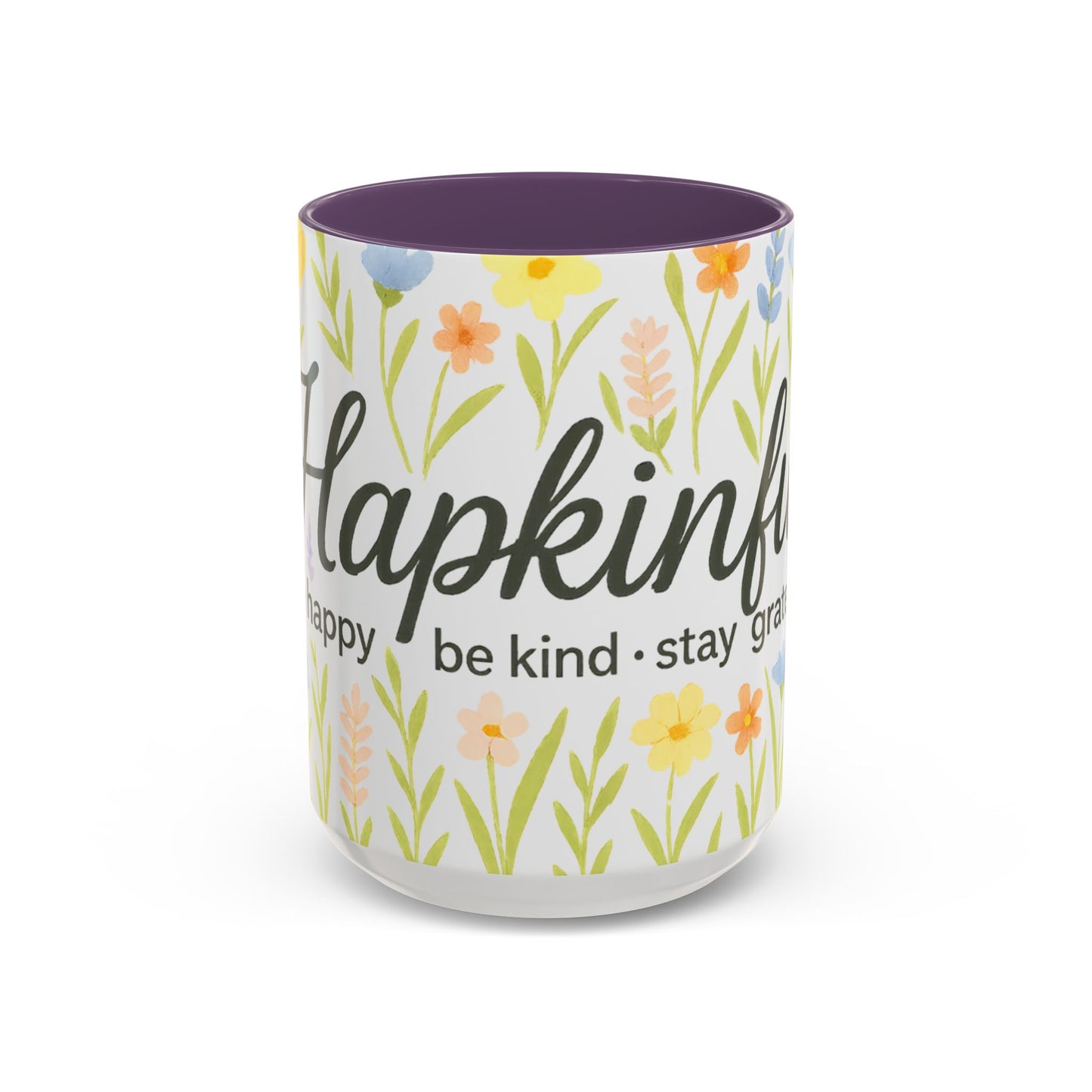Hapkinful Wildflower Mugs. Inspirational Floral Coffee Mug - 'Live Happy, Be Kind, Stay Grateful'