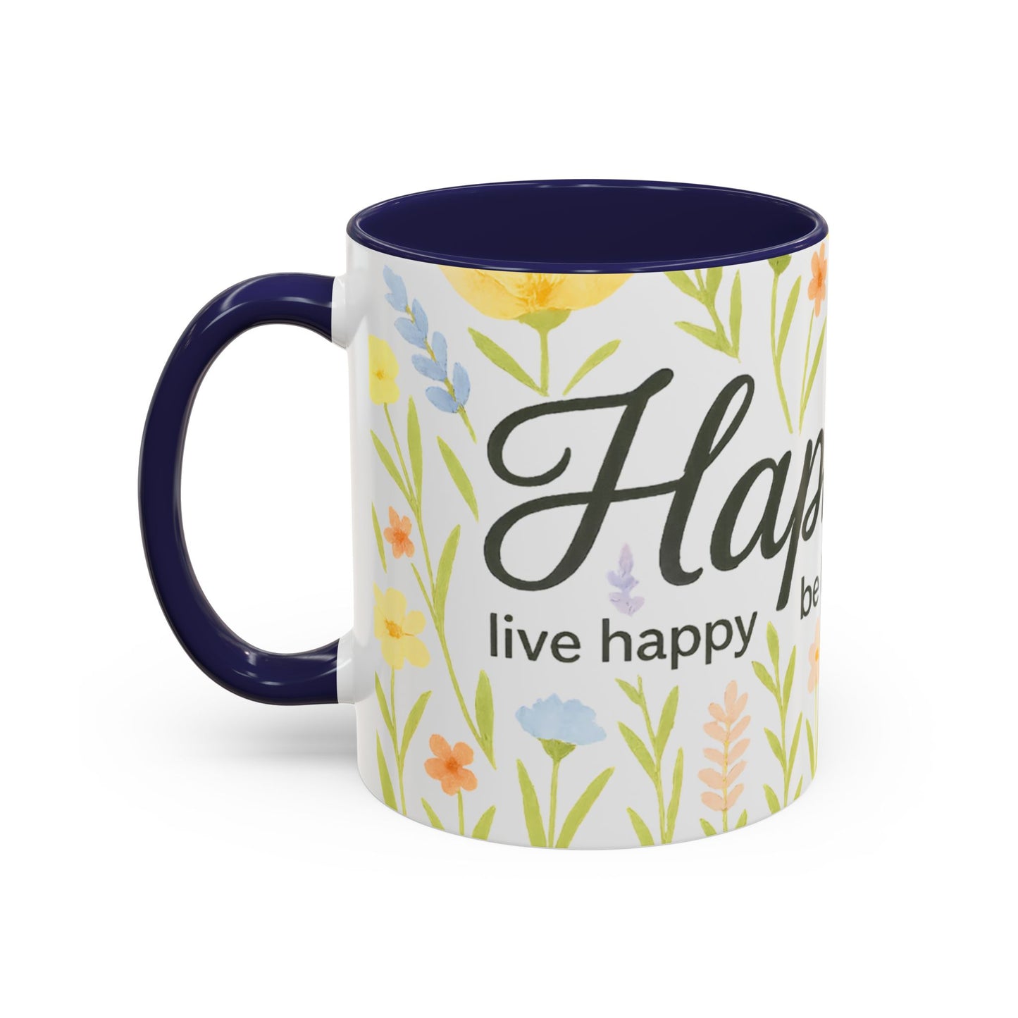 Hapkinful Wildflower Mugs. Inspirational Floral Coffee Mug - 'Live Happy, Be Kind, Stay Grateful'