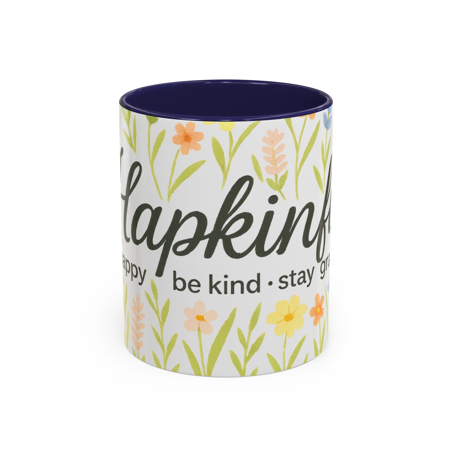 Hapkinful Wildflower Mugs. Inspirational Floral Coffee Mug - 'Live Happy, Be Kind, Stay Grateful'
