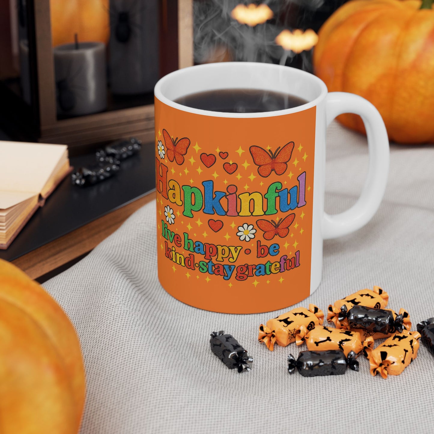 Happy Groovy Butterfly Orange Mug - Hapkinful - Live Happy. Be Kind. Stay Grateful