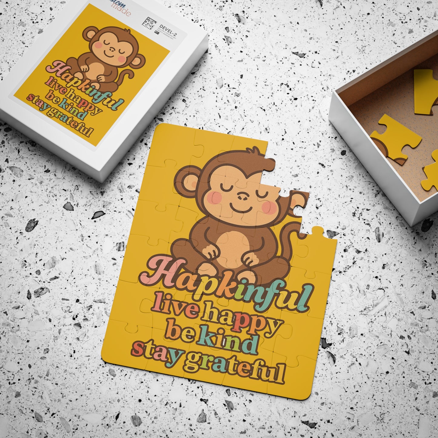 Happy Monkey Inspirational Kids Jigsaw Puzzle. 30 Pieces. Ages 3 and up.