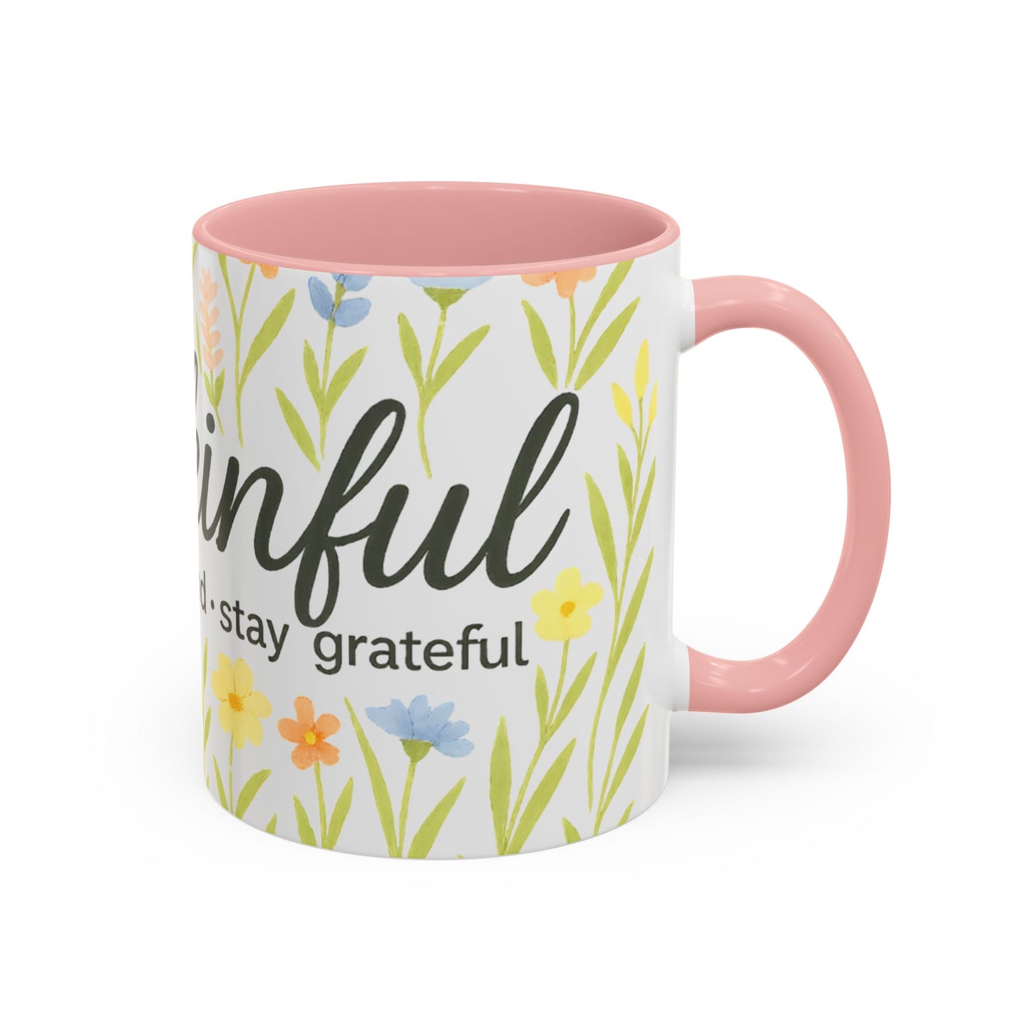 Hapkinful Wildflower Mugs. Inspirational Floral Coffee Mug - 'Live Happy, Be Kind, Stay Grateful'