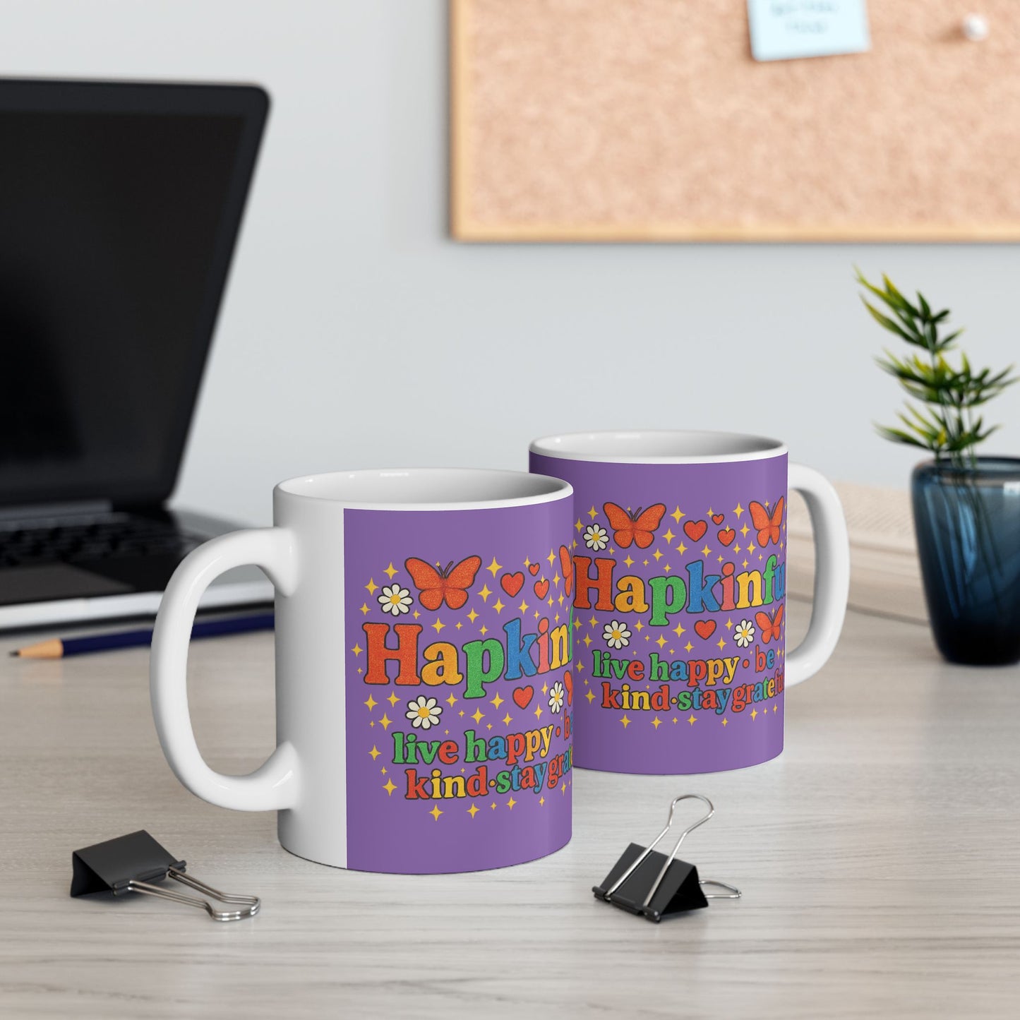 Happy Groovy Butterfly Purple Mug - Hapkinful - Live Happy. Be Kind. Stay Grateful 11oz