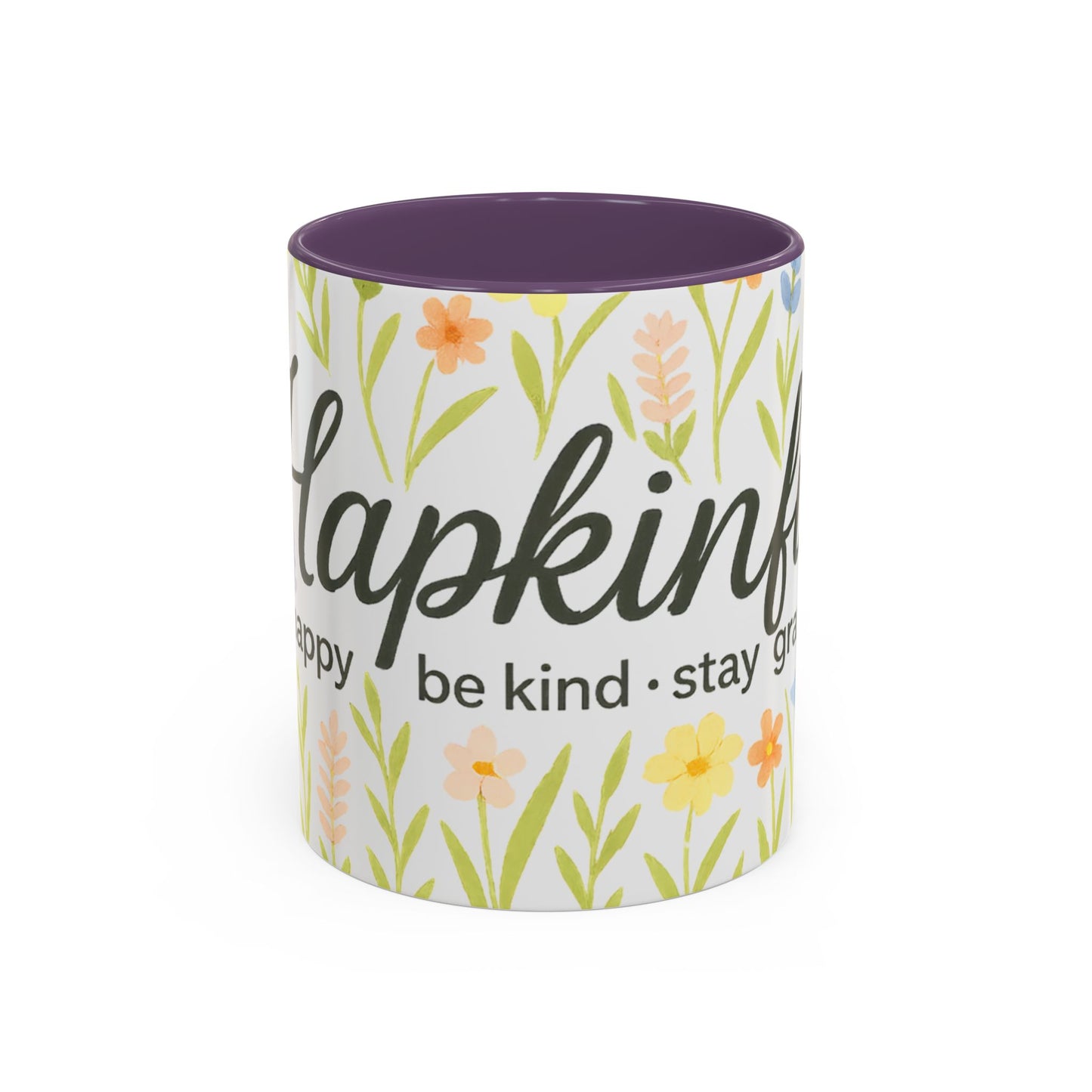 Hapkinful Wildflower Mugs. Inspirational Floral Coffee Mug - 'Live Happy, Be Kind, Stay Grateful'