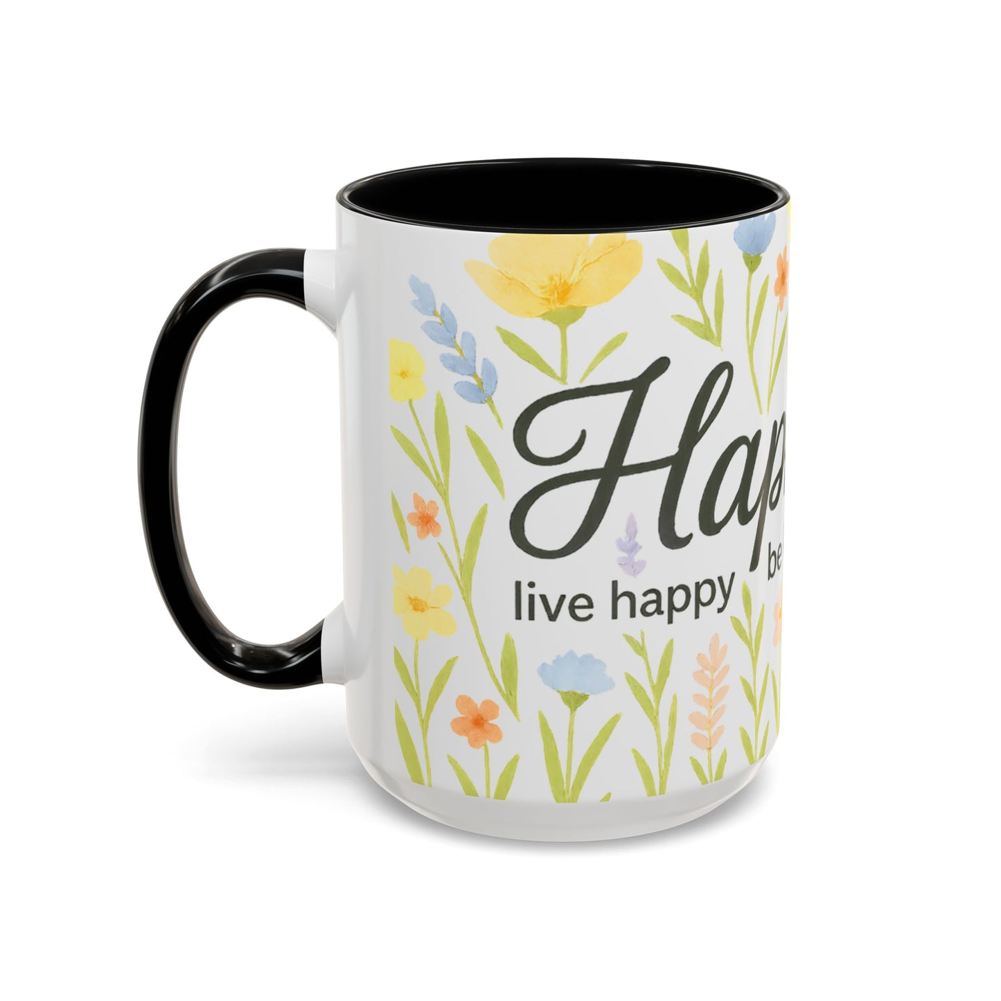 Hapkinful Wildflower Mugs. Inspirational Floral Coffee Mug - 'Live Happy, Be Kind, Stay Grateful'