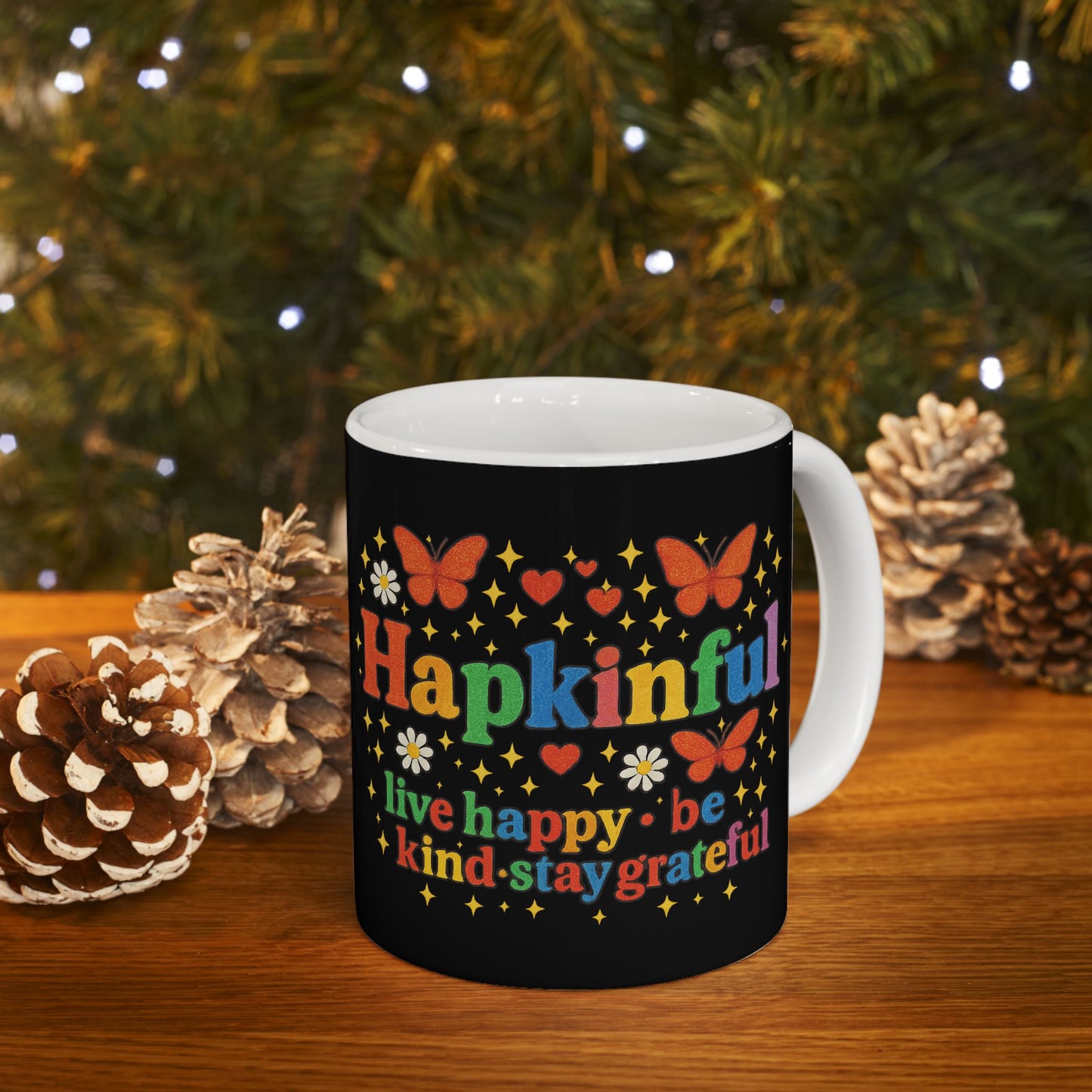 Happy Groovy Butterfly Black Mug - Hapkinful - Live Happy. Be Kind. Stay Grateful