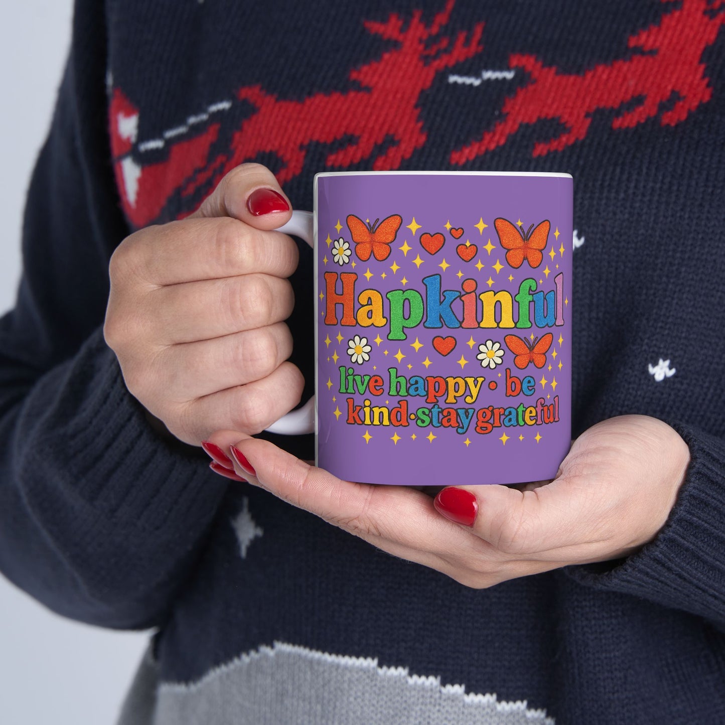 Happy Groovy Butterfly Purple Mug - Hapkinful - Live Happy. Be Kind. Stay Grateful 11oz