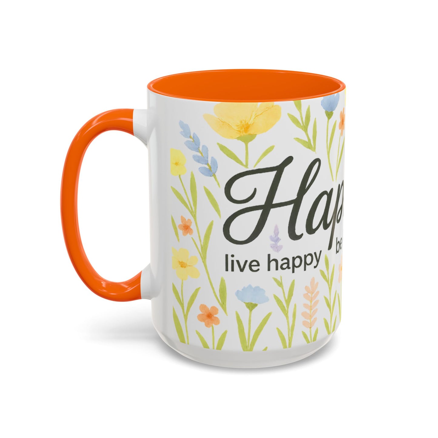 Hapkinful Wildflower Mugs. Inspirational Floral Coffee Mug - 'Live Happy, Be Kind, Stay Grateful'