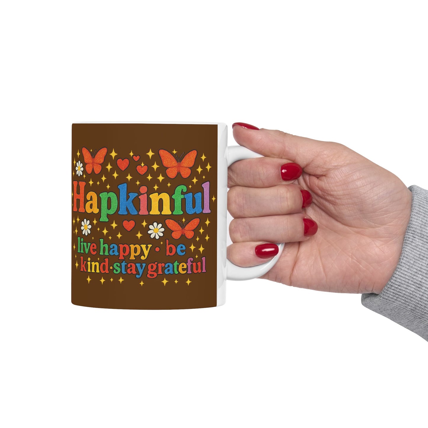 Happy Groovy Butterfly Chocolate Brown Mug - Hapkinful - Live Happy. Be Kind. Stay Grateful 11 oz
