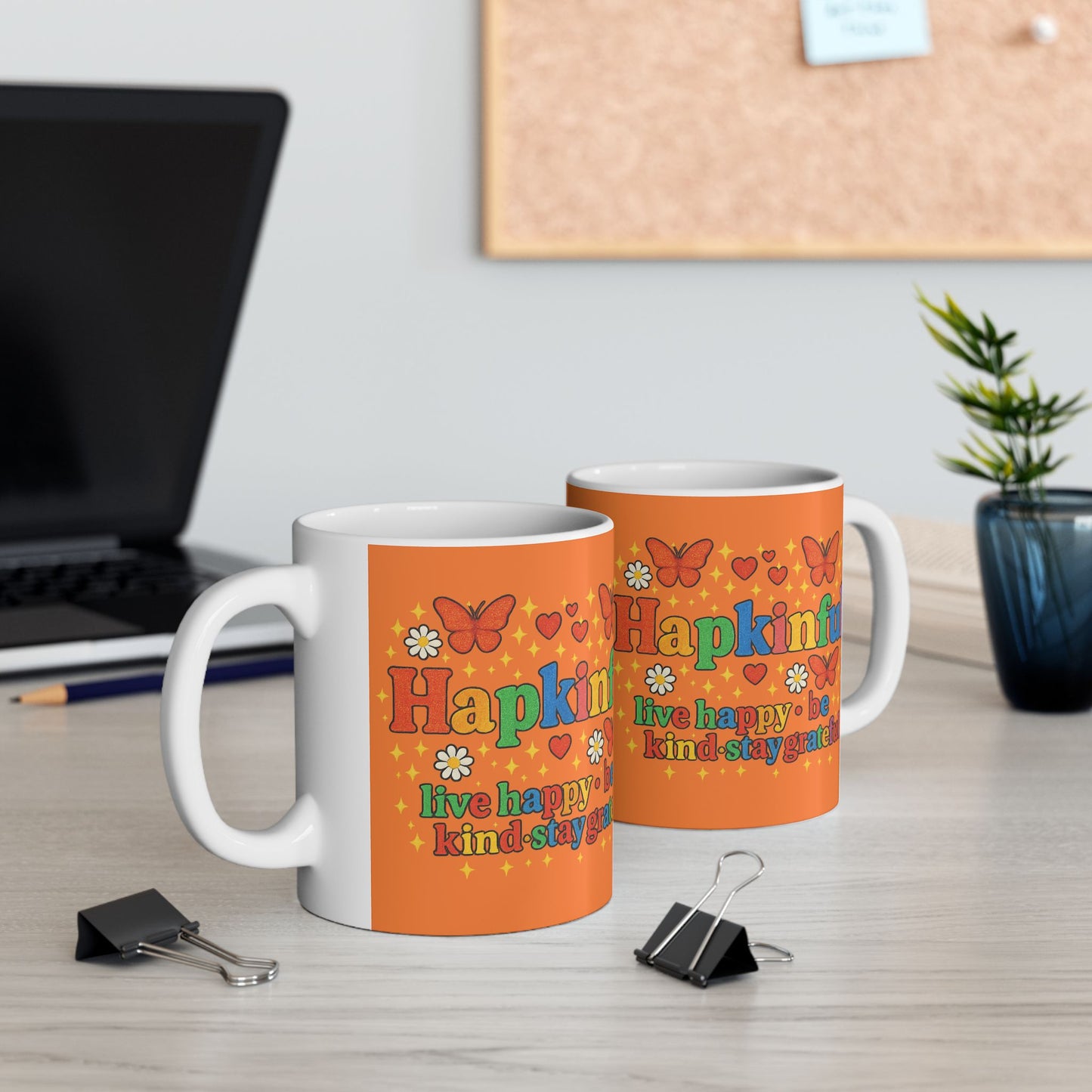 Happy Groovy Butterfly Orange Mug - Hapkinful - Live Happy. Be Kind. Stay Grateful