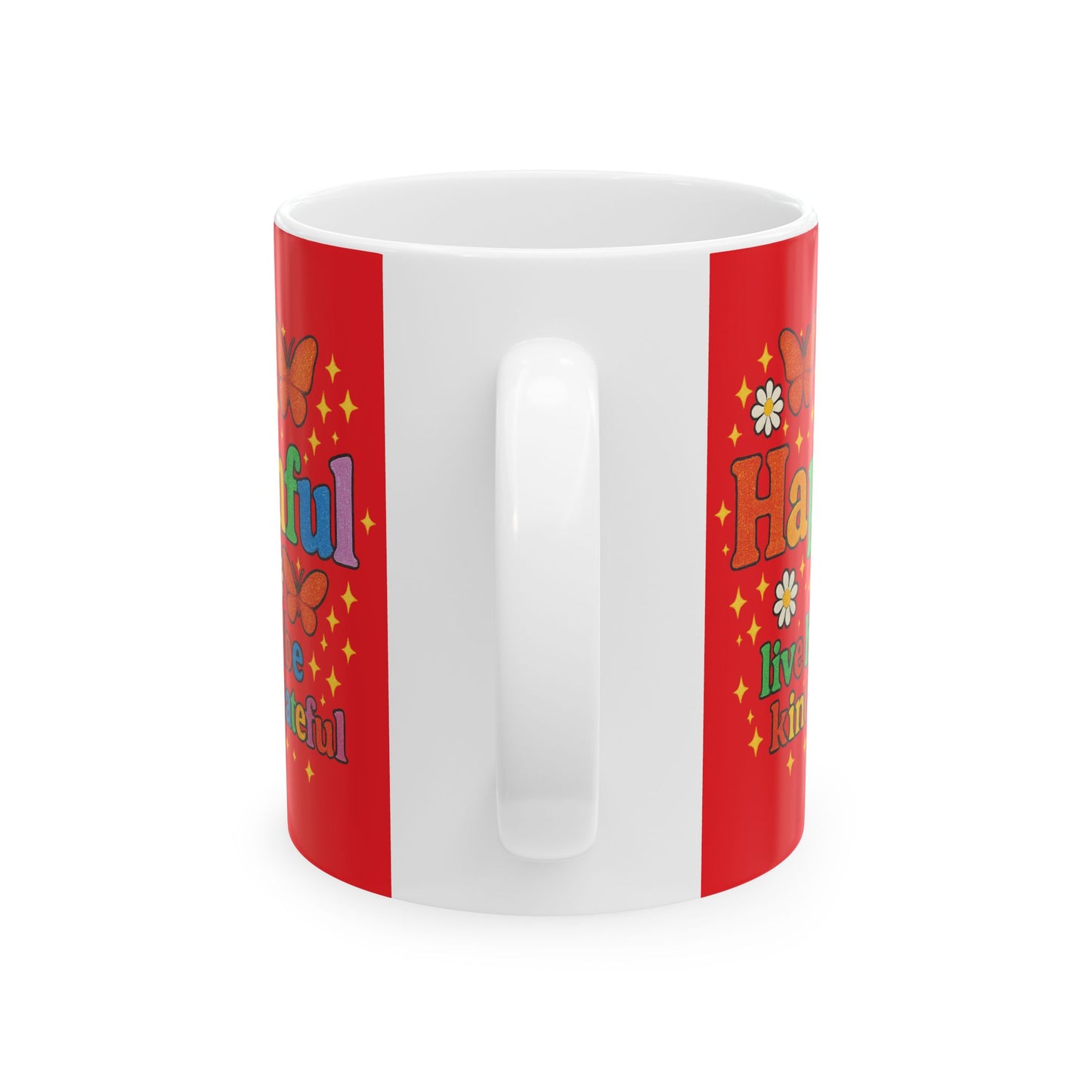 Happy Groovy Butterfly Red Mug - Hapkinful - Live Happy. Be Kind. Stay Grateful