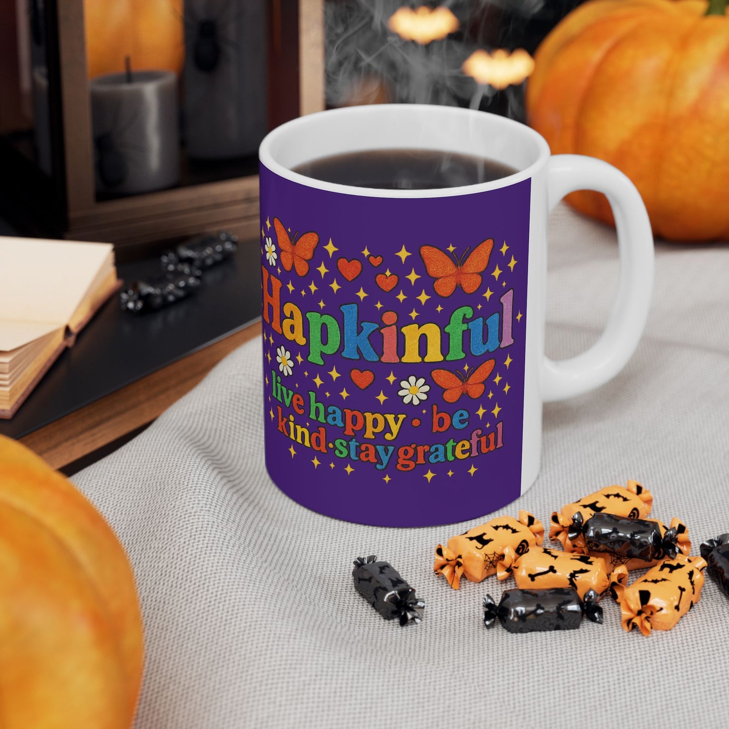 Happy Groovy Butterfly Blue Mug - Hapkinful - Live Happy. Be Kind. Stay Grateful 11oz