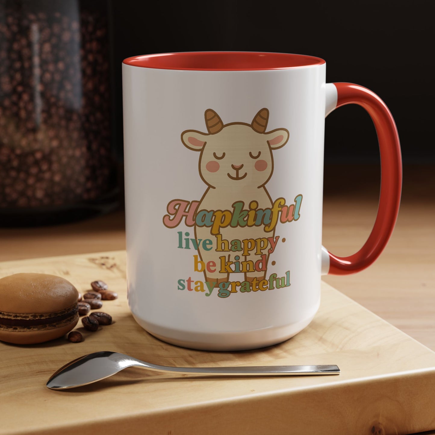 Happy Goat Mug - Hapkinful Live Happy. Be Kind. Stay Grateful