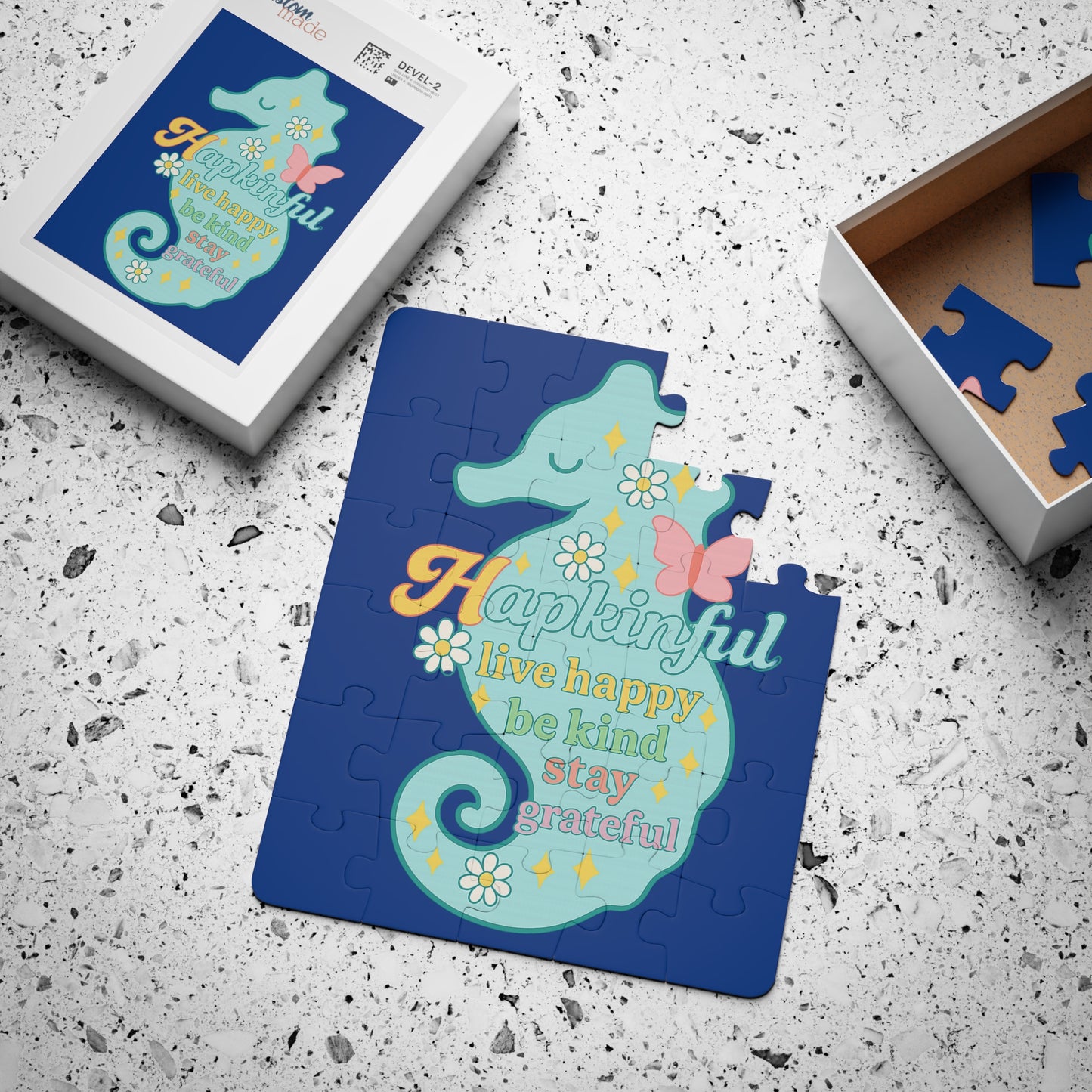 Happy Seahorse Inspirational Kids Jigsaw Puzzle. 30 Pieces. Ages 3 and up.