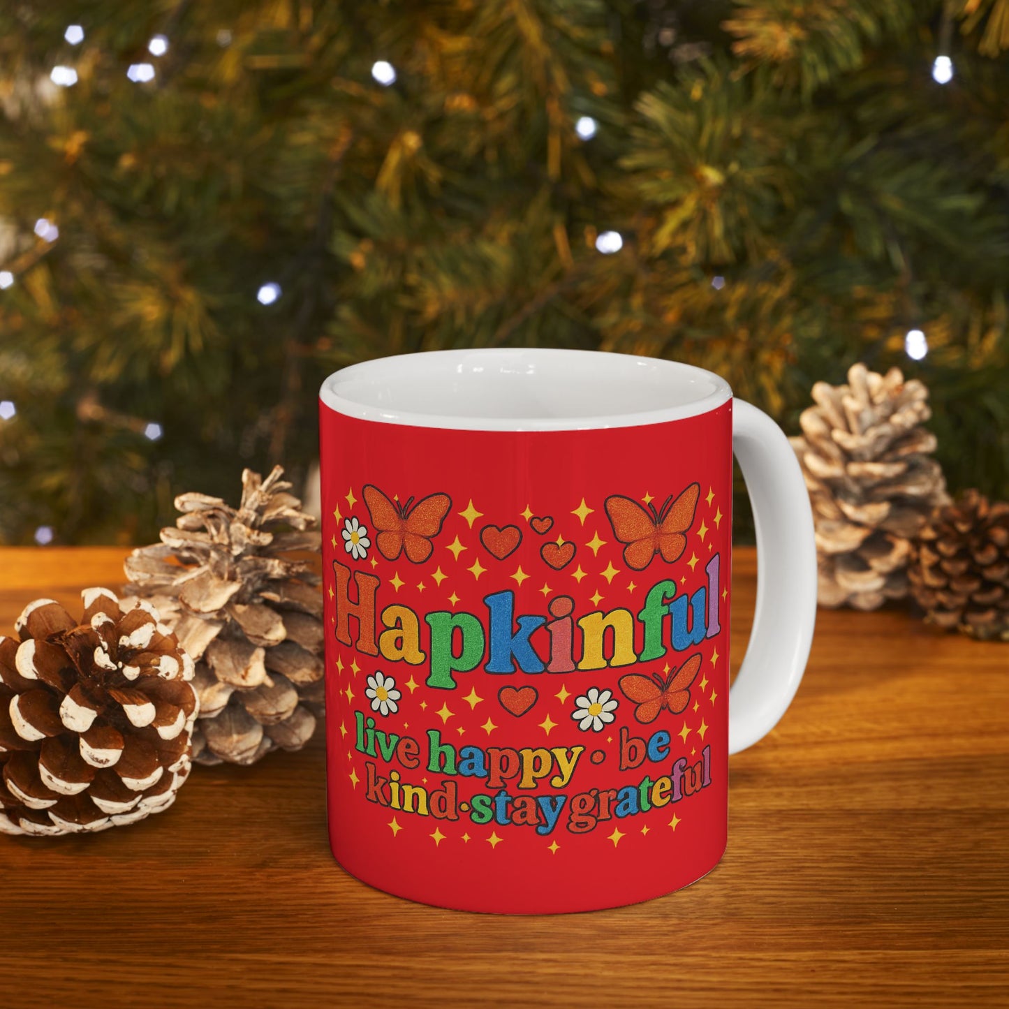 Happy Groovy Butterfly Red Mug - Hapkinful - Live Happy. Be Kind. Stay Grateful