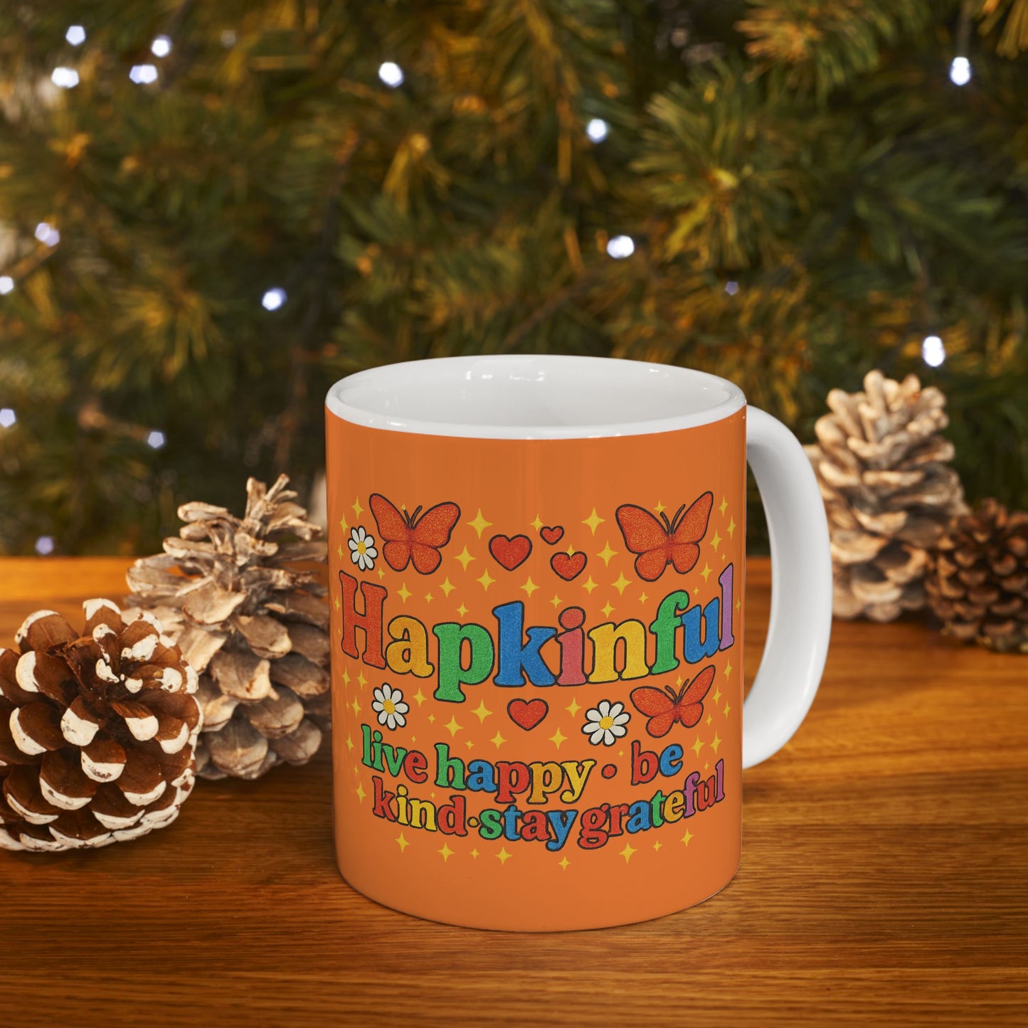 Happy Groovy Butterfly Orange Mug - Hapkinful - Live Happy. Be Kind. Stay Grateful