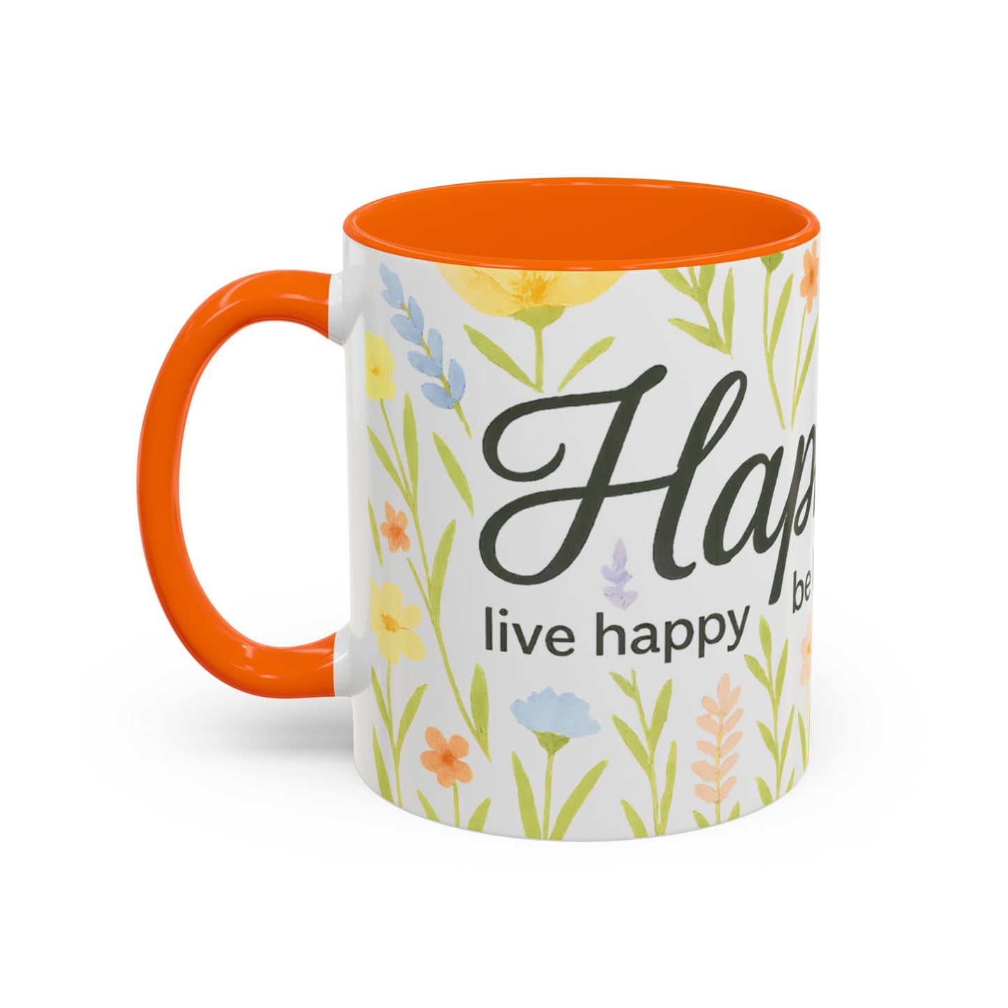 Hapkinful Wildflower Mugs. Inspirational Floral Coffee Mug - 'Live Happy, Be Kind, Stay Grateful'