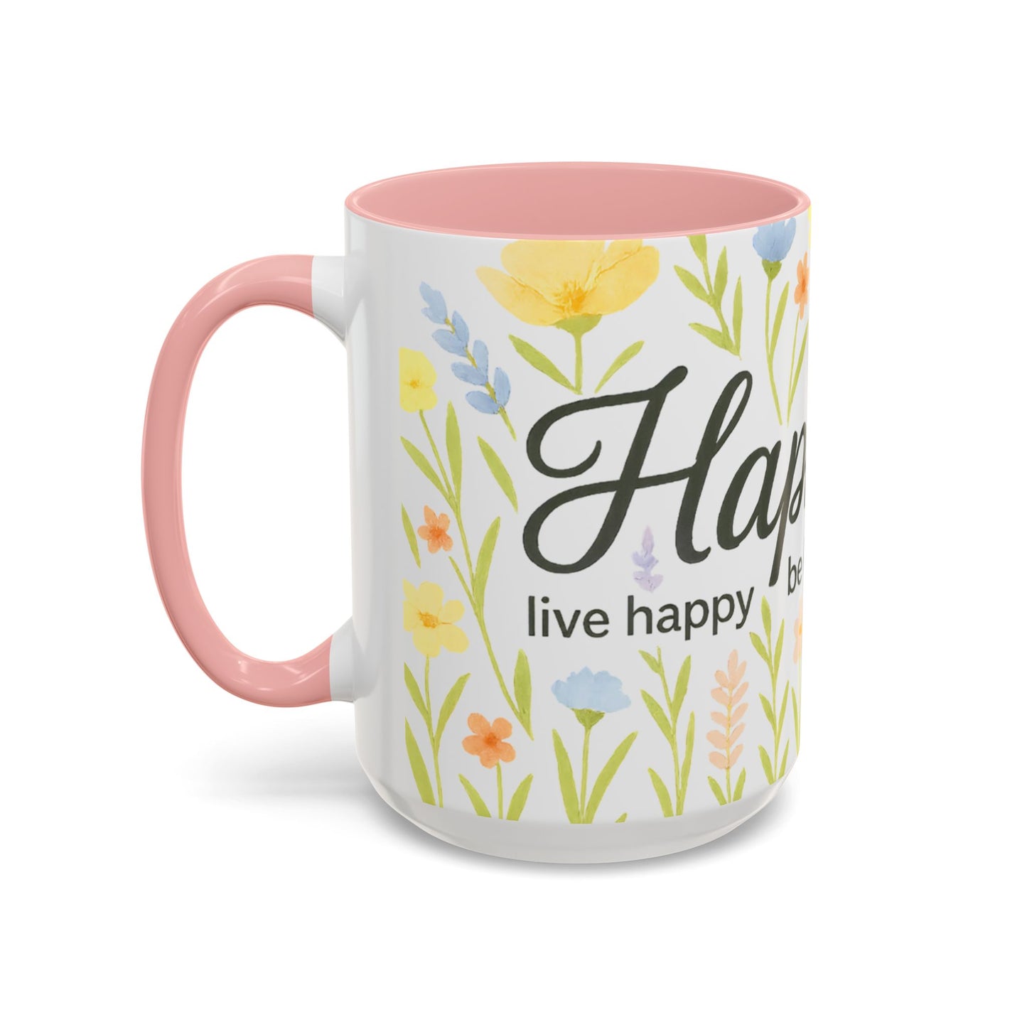 Hapkinful Wildflower Mugs. Inspirational Floral Coffee Mug - 'Live Happy, Be Kind, Stay Grateful'