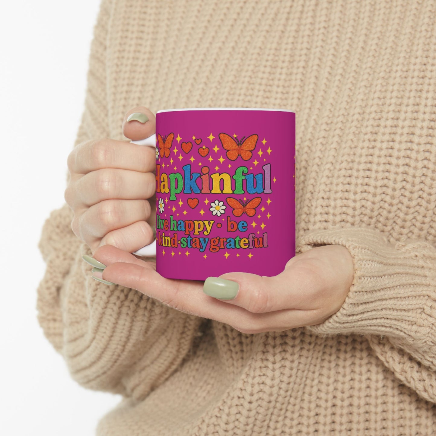 Happy Groovy Butterfly Lavender Mug - Hapkinful -Live Happy. Be Kind. Stay Grateful 11oz