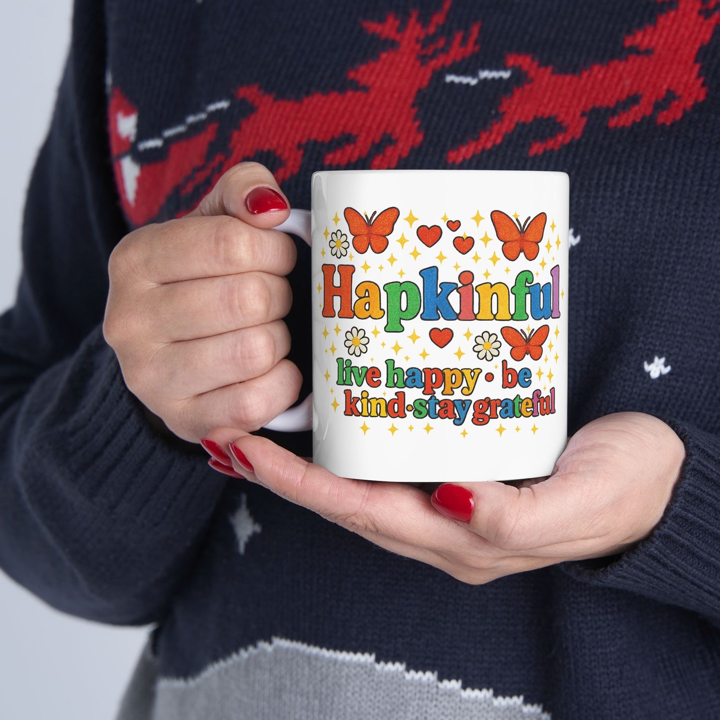 Happy Groovy Butterfly White Mug - Hapkinful - Live Happy. Be Kind. Stay Grateful