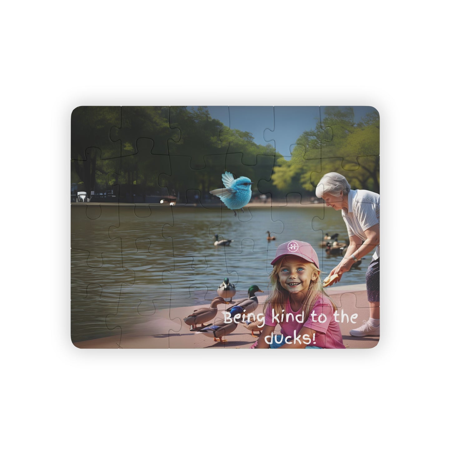 Hapkinful and Wiggle in New York Jigsaw Puzzle. "Feeding the Ducks!" 30 Pieces. Age 3 and up.