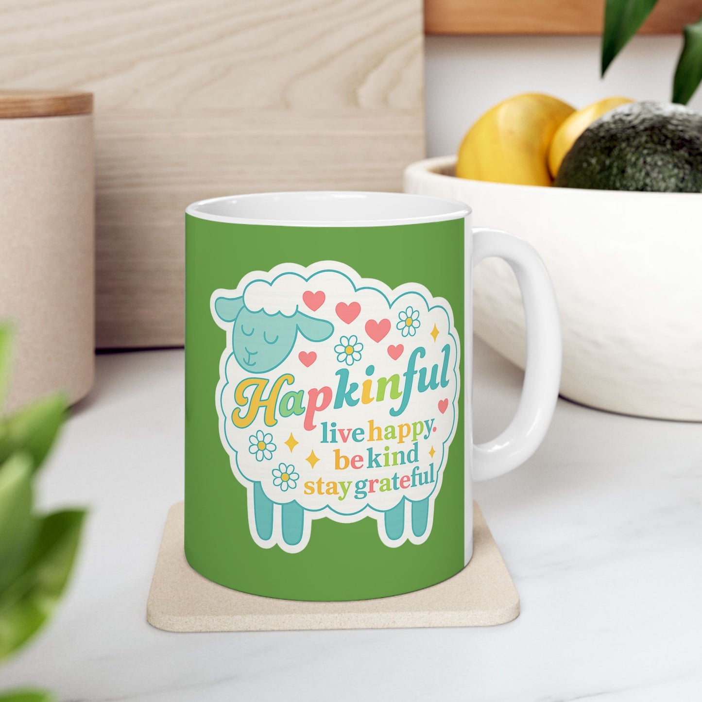 Happy Sheep Mug - Hapkinful Live Happy. Be Kind . Stay Grateful
