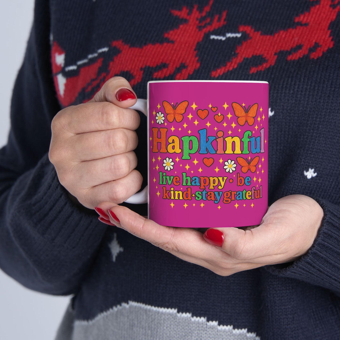 Happy Groovy Butterfly Lavender Mug - Hapkinful -Live Happy. Be Kind. Stay Grateful 11oz
