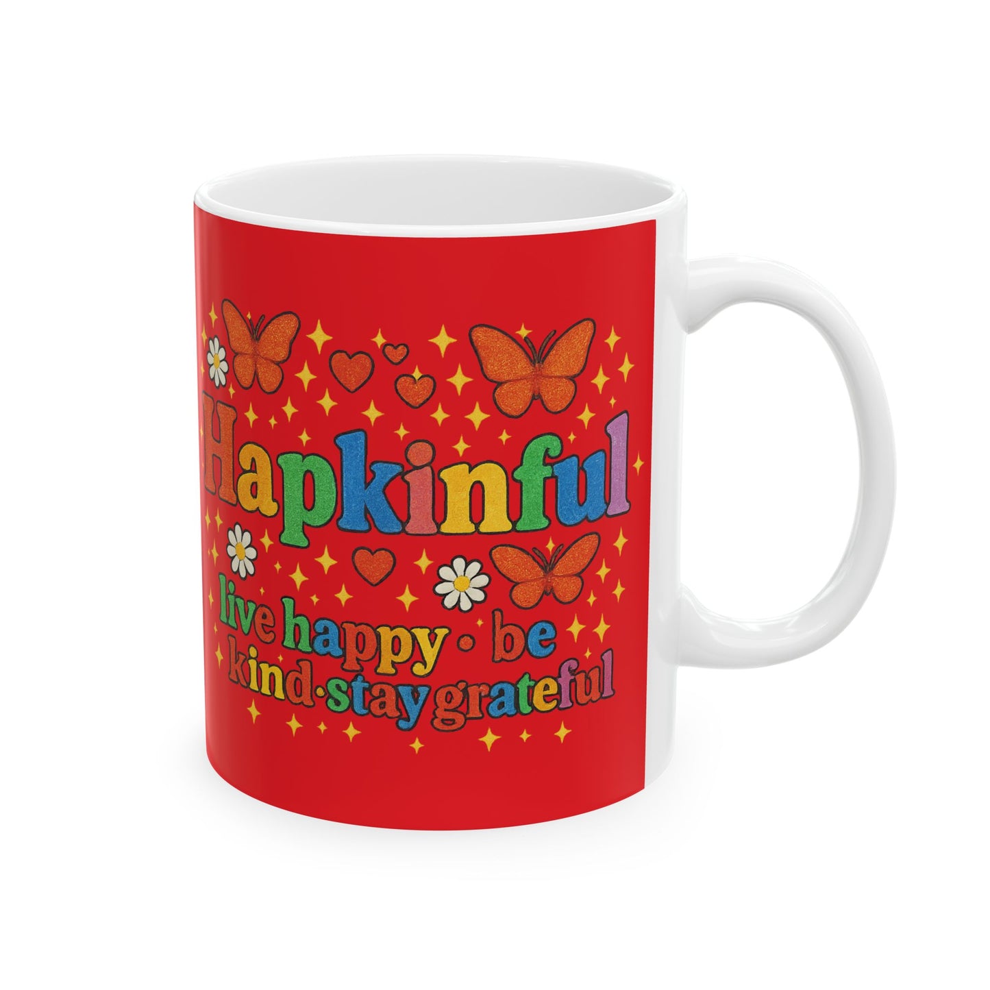 Happy Groovy Butterfly Red Mug - Hapkinful - Live Happy. Be Kind. Stay Grateful