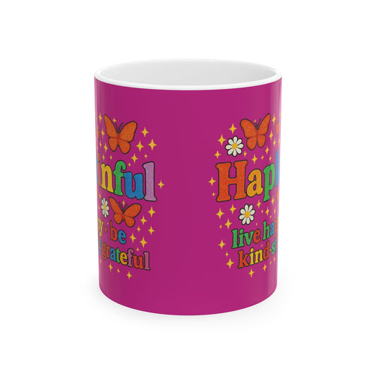 Happy Groovy Butterfly Lavender Mug - Hapkinful -Live Happy. Be Kind. Stay Grateful 11oz