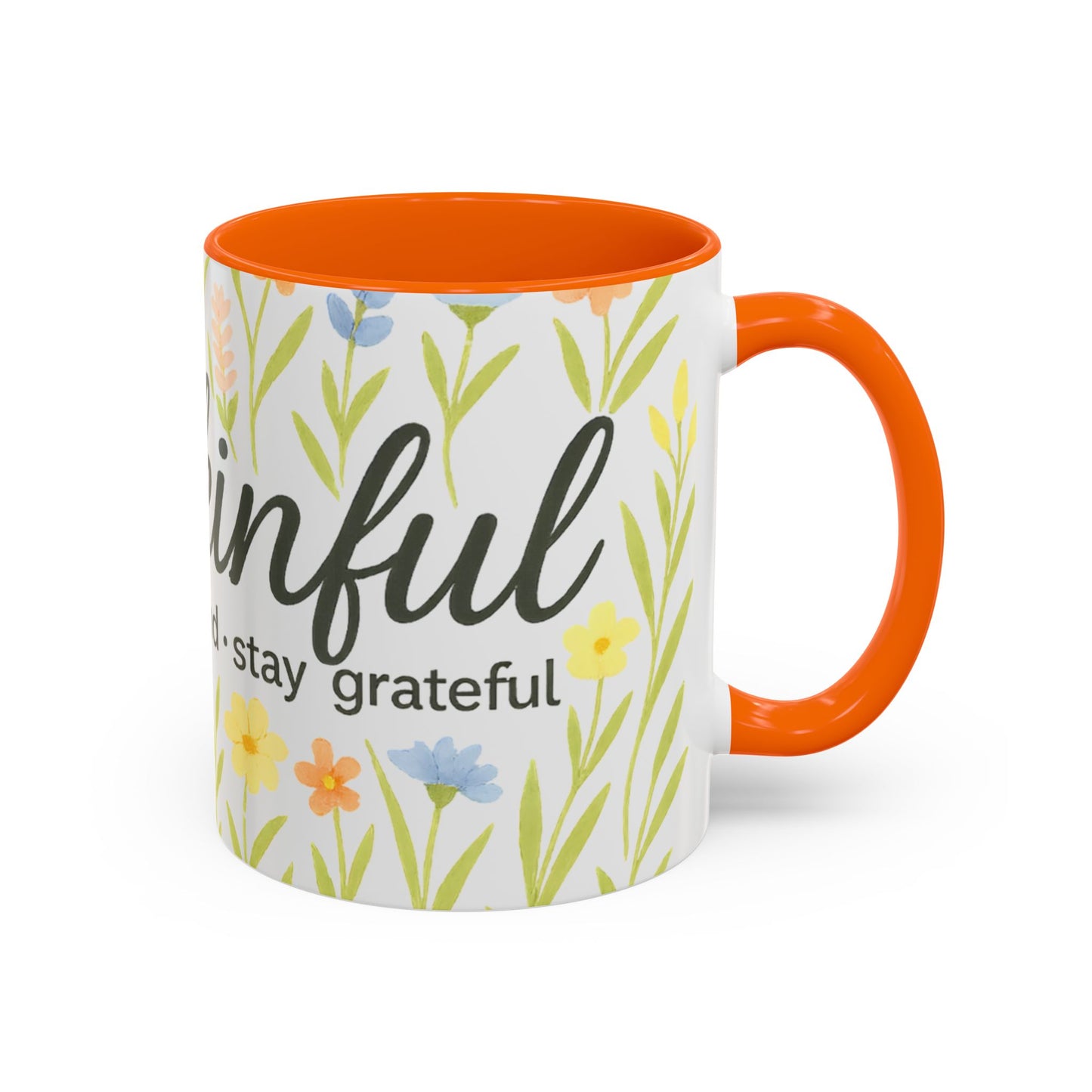 Hapkinful Wildflower Mugs. Inspirational Floral Coffee Mug - 'Live Happy, Be Kind, Stay Grateful'