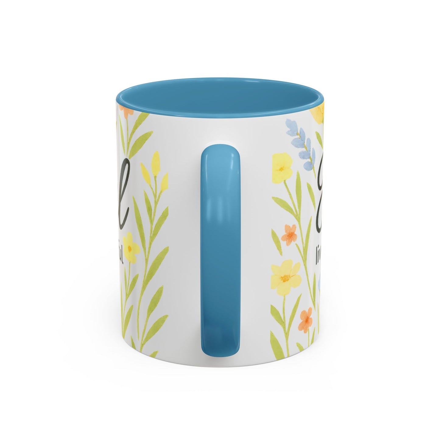 Hapkinful Wildflower Mugs. Inspirational Floral Coffee Mug - 'Live Happy, Be Kind, Stay Grateful'