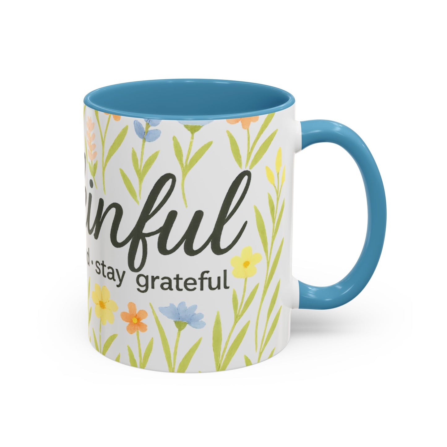 Hapkinful Wildflower Mugs. Inspirational Floral Coffee Mug - 'Live Happy, Be Kind, Stay Grateful'