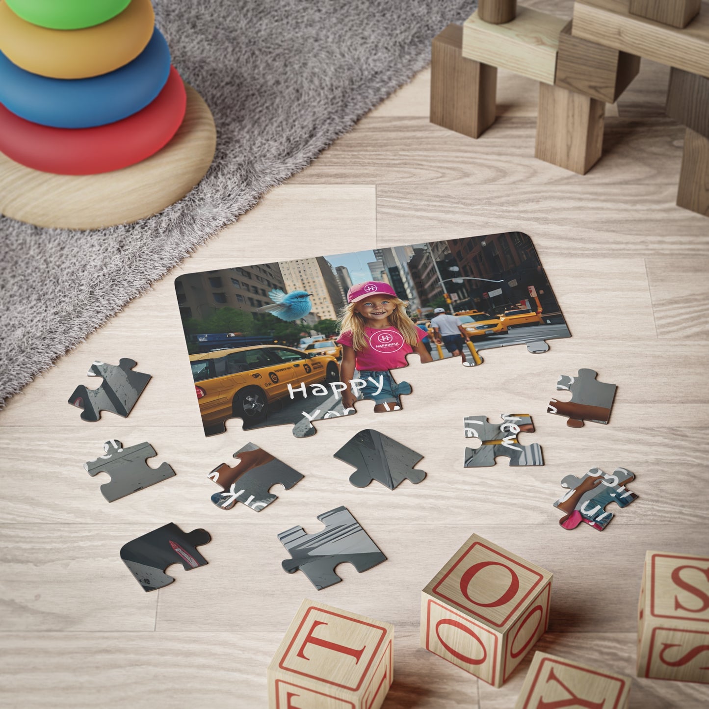 Hapkinful and Wiggle in New York Jigsaw Puzzle. "Street of New York!" 30 Pieces. Ages 3 and up.